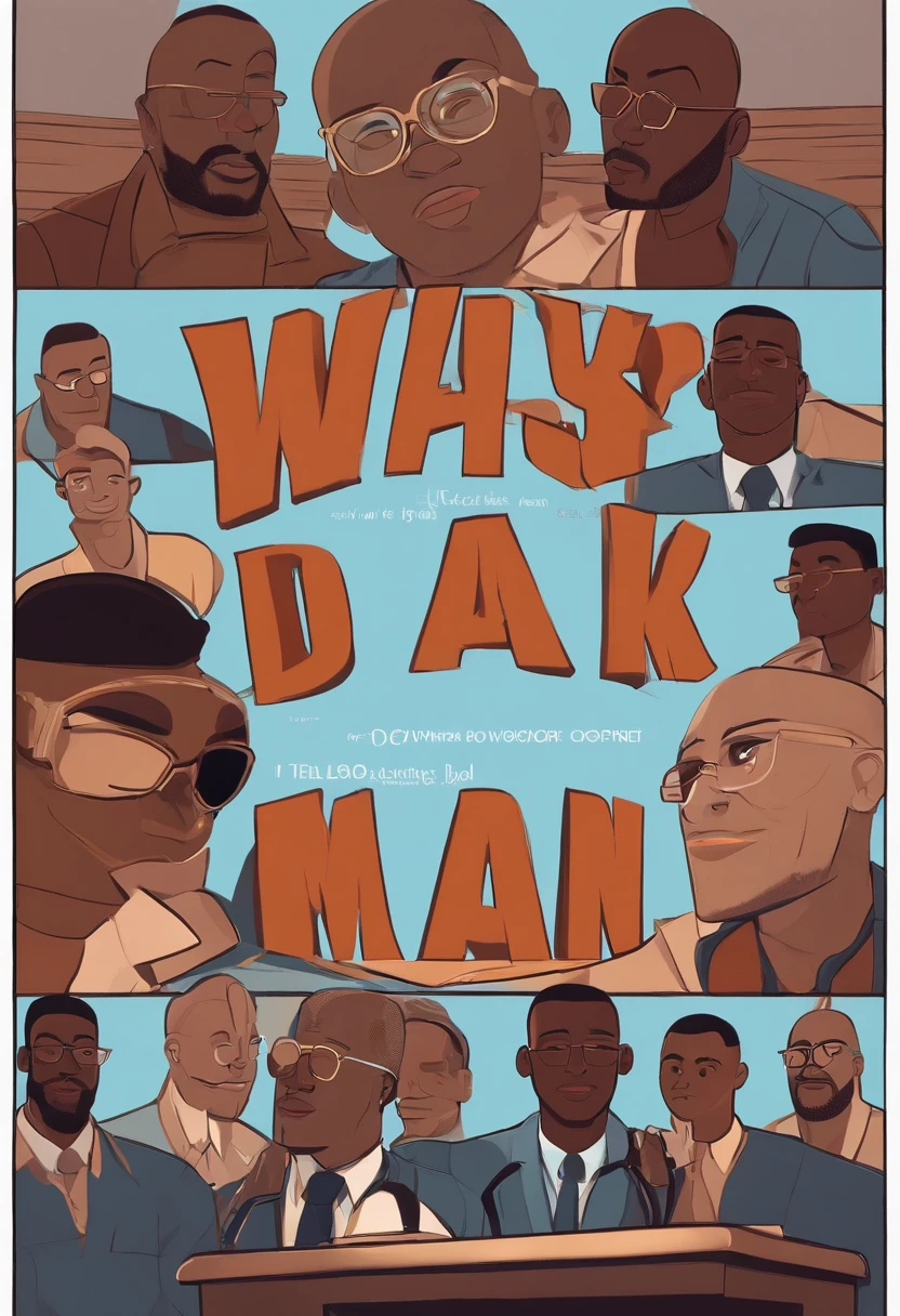 a 3d disney style movie with the text "Ways Cast" a dark-skinned man with square glasses with buzz-cut hair shaved on the side and low hair on top of his head, the other very skinny dark-skinned man with straightened and shaved hair on the side with a straight topknot, with a wooden table with pod cast structure with 2 microphones on the arm support on the table, black curtain behind, all characters with light blue short-sleeved dress shirts, very open image viewing the scene