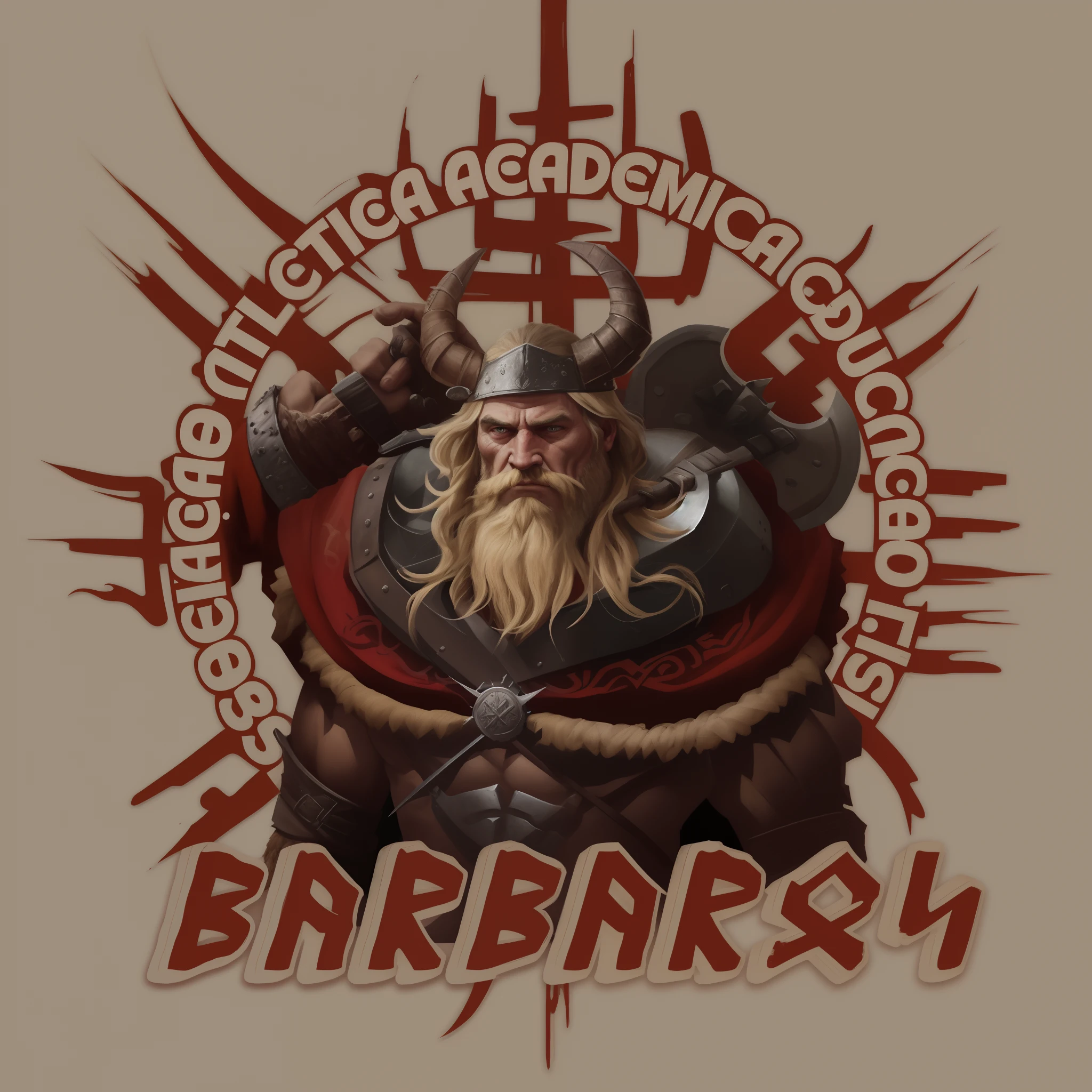 There is an image of a Viking with a sword and a helmet, barbarian class, barbarous, Directed by: Nicholas Barabás, portrait berserker barbarian, by Roberto Parada, Directed by: Darryl Zabrocki, inspired by Nicholas Barabás, barbarians, barbarian warrior, barbarian celebrate his birthday, Directed by: Jaroslav Doubrava