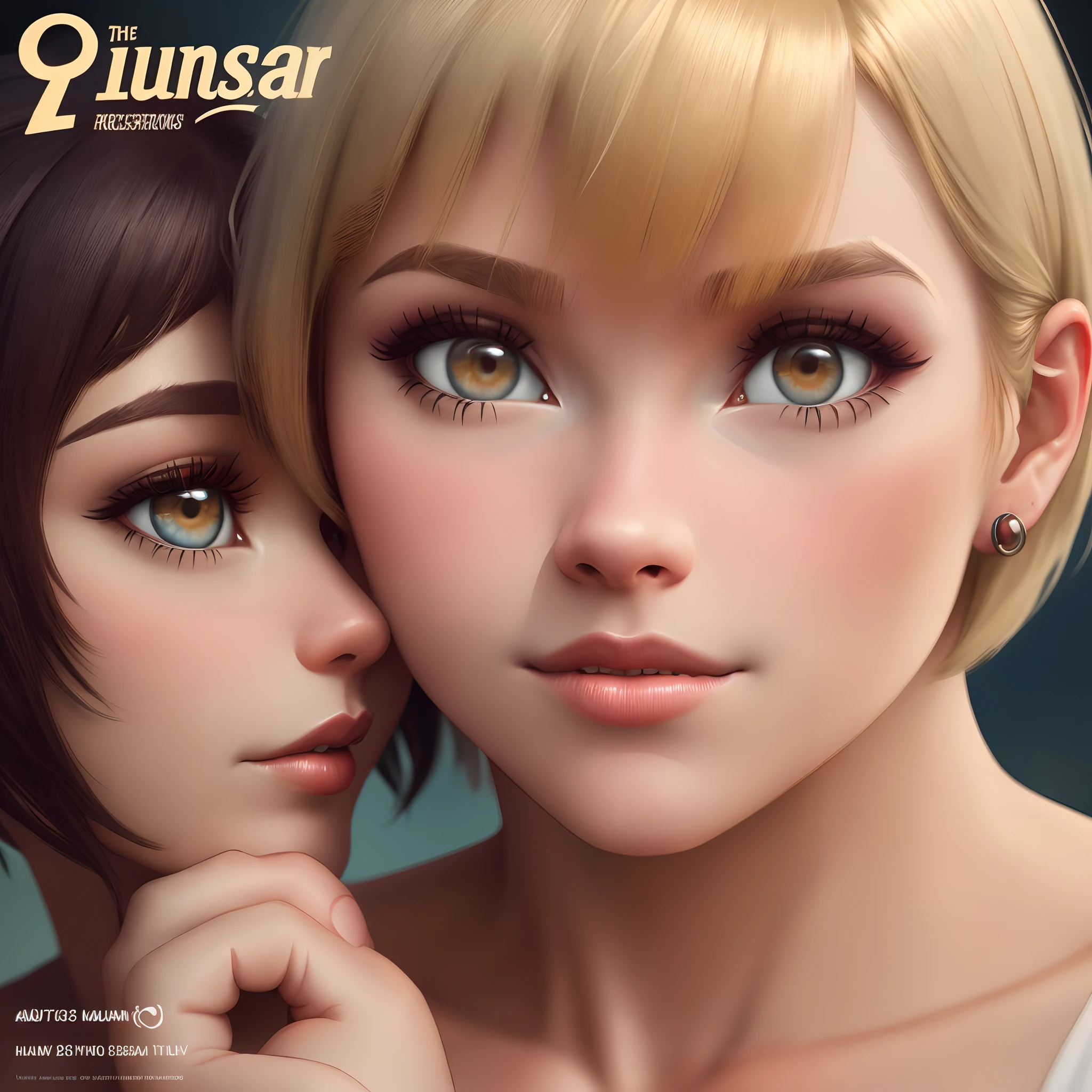 A Disney Pixar-inspired movie poster with title "hairstylist Aiê Mattos" "Aiê is 25 years old, has a very textured and short bob haircut, with hair in a shade between blonde and red. Aiê has light brown eyes, wears cat-eye eyeliner, and has a ring piercing in her septum. She is a hairdresser and loves cutting hair. The scene should be in the distinct digital art style of Pixar, with a focus on character expressions, vibrant colors, and detailed textures that are characteristic of their animations, with the title ''Aiê Mattos Hair"