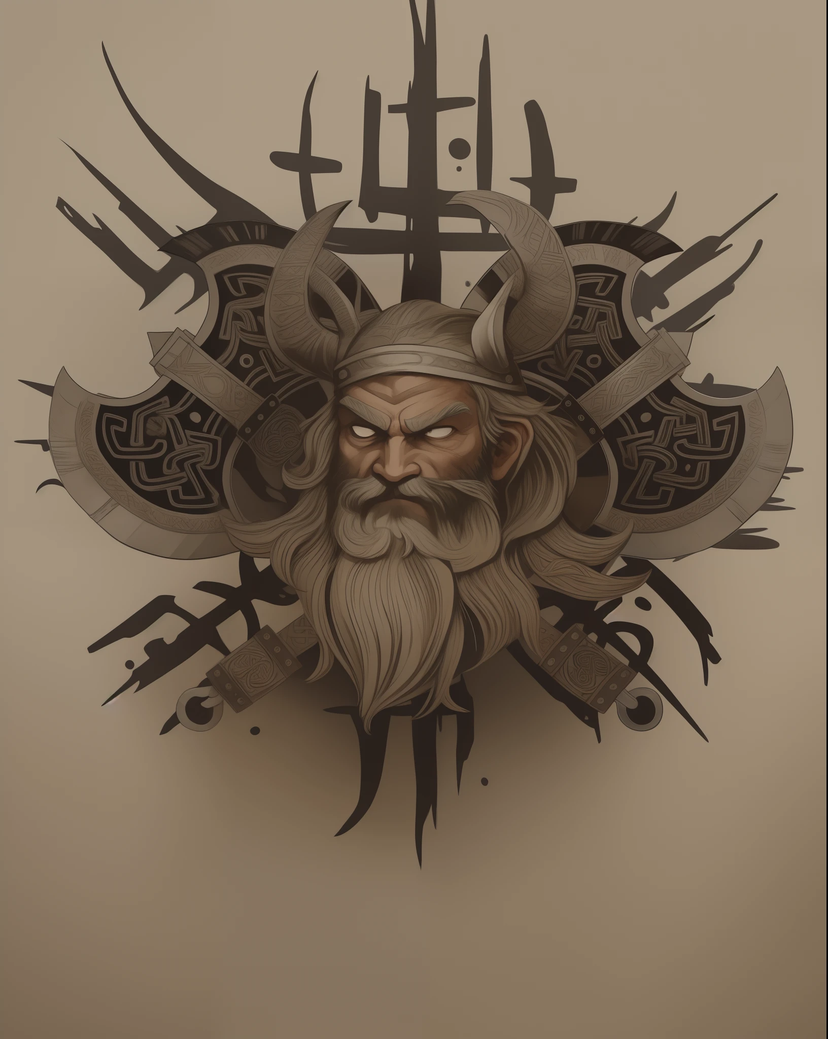 um close up de um desenho amarelo e preto de um homem com barba, viking warrior illustration, Viking Bom, Norse God, estilo viking, Guerreiro viking antigo, Retrato pintado de Odin acidentado, Viking Berserker, design de tshirt de metal pesado, estilo de hydro74, norse inspired, guerreiro viking, norse warrior, Retrato de um viking, Norse