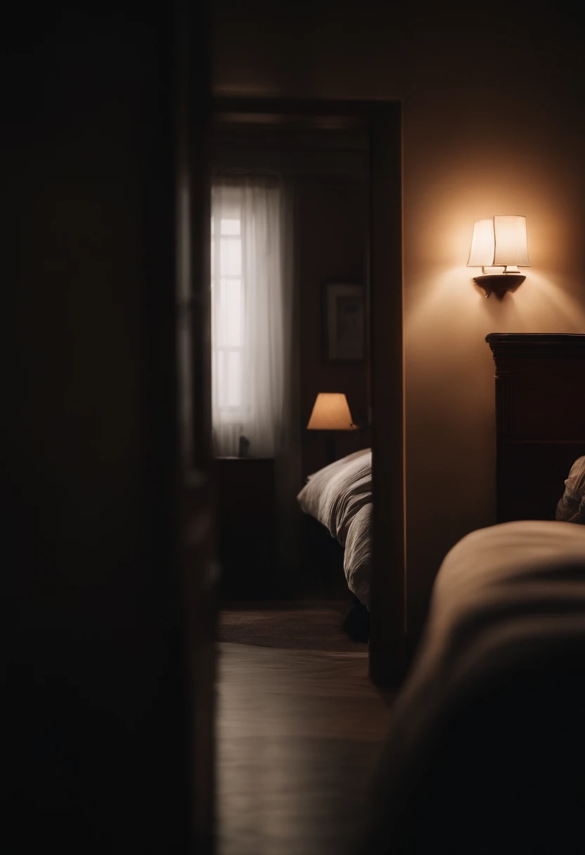 "Bir gece, Create a mysterious scene depicting a person turning off the lights and entering their bed."