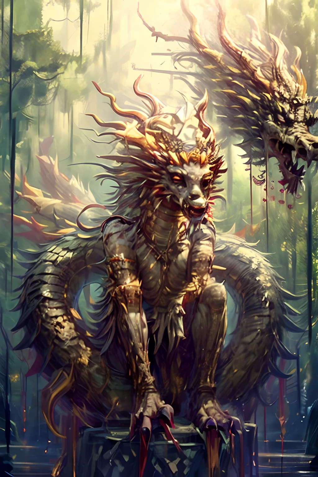 a painting of a dragon with a large head and a long tail, mythical creature, symmetrical epic fantasy art, detailed fantasy digital art, detailed digital 2d fantasy art, detailed fantasy art, ancient creature, digital painting of quetzalcoatl, fantasy creature, highly detailed fantasy art, epic fantasy digital art style, digital 2d fantasy art, fantasy art behance