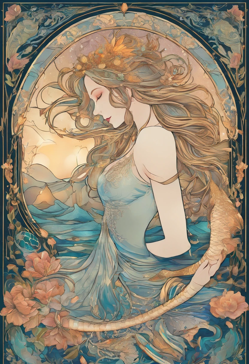 Em 8k, She embodies perfection, a mermaid of regal stature, akin to a celestial goddess. Her form shimmers with iridescent hues, as though the very essence of the ocean's beauty resides within her. Her eyes, deep pools of liquid sapphire, hold the mysteries of the deep sea, captivating all who gaze upon them. Her flowing, opalescent hair cascades like a waterfall of moonlight, adorned with pearls and jewels that rival the stars. But it is her tail that truly enchants; a masterpiece of aquatic artistry, it undulates with a hypnotic grace, each scale reflecting a kaleidoscope of colors. Whispers speak of it as the most beautiful in all the realms, a testament to her royal lineage. She is, without a doubt, the epitome of mermaid perfection."