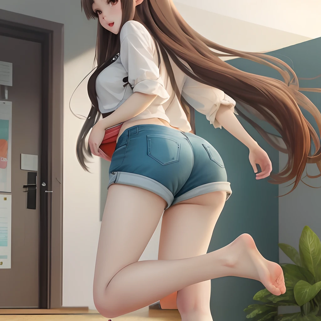 8k, RAW Photos, highest quality, masterpiece, Realistic, Photorealistic, (1 Ultimate beauty), middle aged, Highly detailed face, (Perfect Teeth), Detailed eyes, double eyelid, eyelash, Grin, Lip details, brunette bob, Big Breasts ,Round ass, (White long turtleneck sweater), ((Denim shorts, Dolphin Shorts)), Cowboy Shot, Koen-dori in Tokyo, Soft Light, ((Written boundary depth))
Proceed with caution,(()), (((slim, Narrow waist, Thin thighs, Thin arms))), (((Rear View, Realistic buttocks, Very small ass, retrospective diagram)))