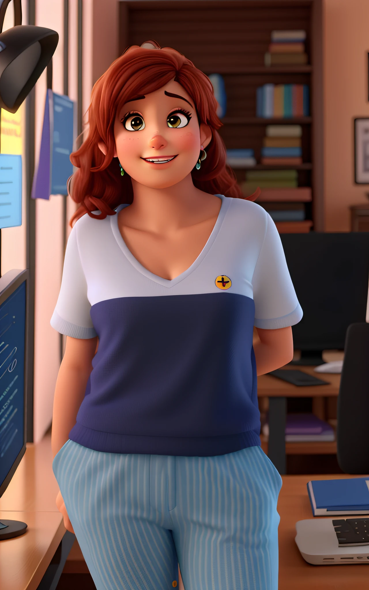 mulher estilo pixar, alta qualidade, melhor qualidade, fundo escritorio