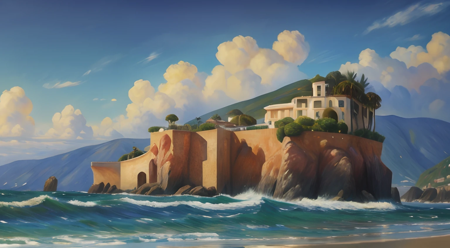 um fundo baseado no estilo Renoir de uma paisage do mar