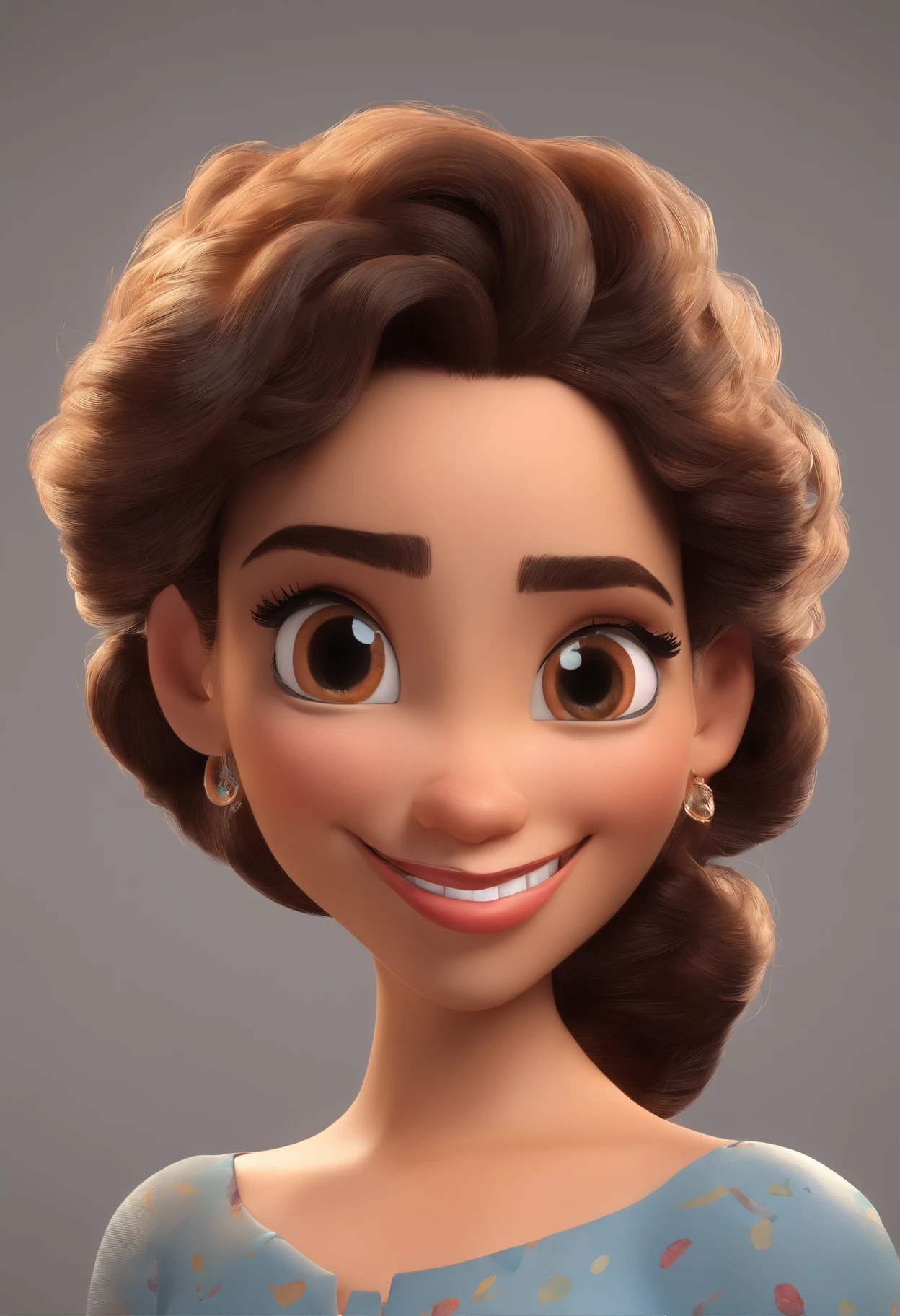 An illustration of an adorable woman, destacando uma mulher bonita pele oscura, Expressive eyes – the woman's skin is black and the woman's hair is large and curly. Desenvolva esta arte em Full HD, Focus on your cinematic touch, Estilo Disney Pixar Animations
