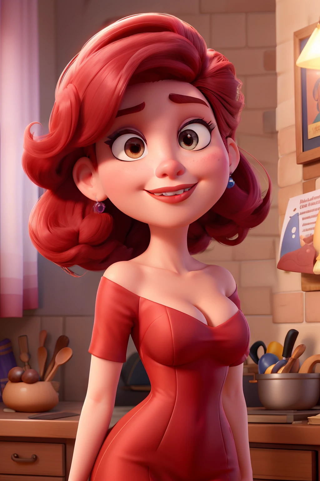 Personagem Disney pixar um close up de uma mulher com longos cabelos pretos usando um vestido rosa, rosto sexy com maquiagem completa, imagem frontal, thick red lips, Mulher de 18 anos , com cabelo preto liso, lindo rosto olhar sensual