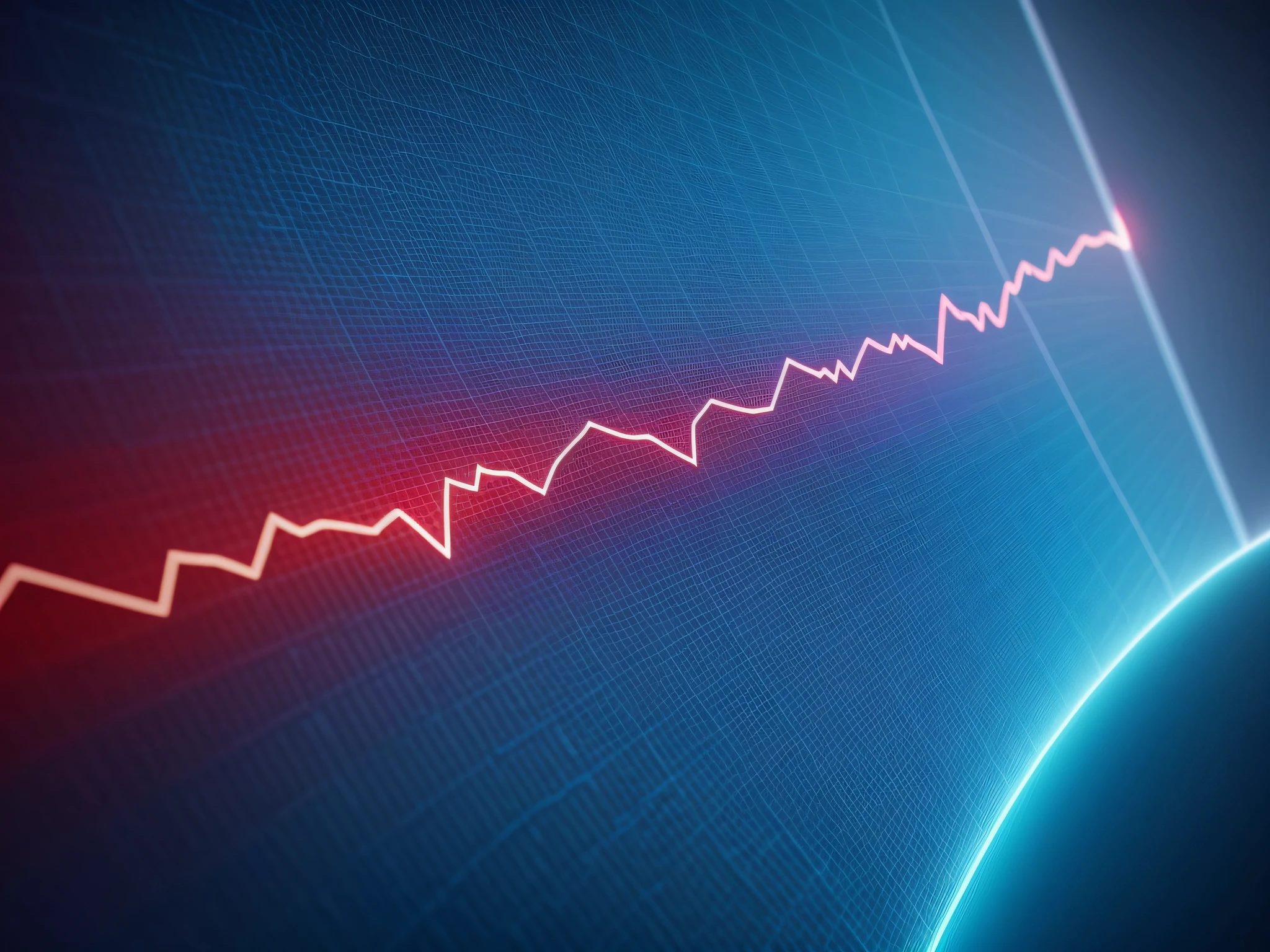 Realistic saturated red heart rate pulse design with light blue background, high quality, 8k
