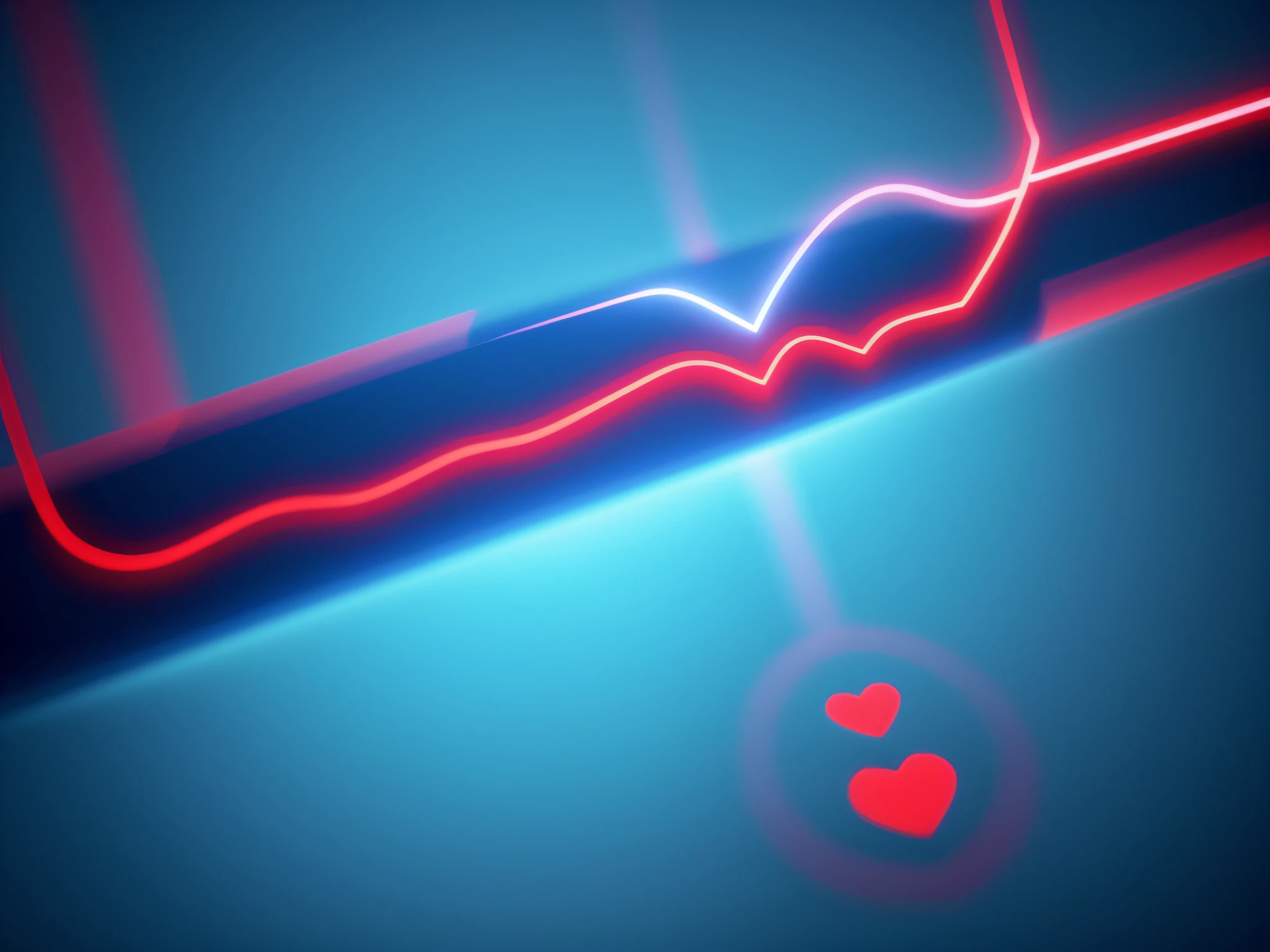 Realistic saturated red heart rate pulse design with light blue background, alta calidad, 8k