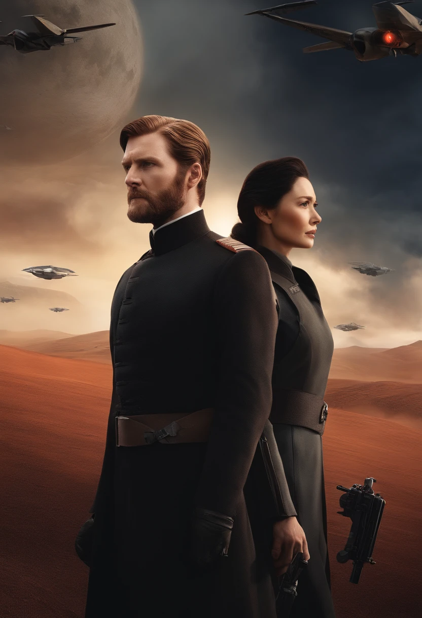 Armitage hux of star wars with a Asian woman from the resistance pilot team


Uniforme
Conception de scène
Illustration
Travail fait par des fans
Conception graphique
Personnages épiques
Hot
(best quality,4k,highres,realistic:1.2),extremely detailed portrait,illustration,medium:bold colors,sharp focus,professionally lit,contrasting lighting,visibly textured skin, Générale Armitage Hux, a red-haired man with a shaved beard, dressed in an Empire costume, is standing tall. His piercing brown eyes reflect determination and authority. The lines on his face tell stories of battles fought and victories won. Every strand of his fiery hair is highlighted, giving it a vibrant and dynamic glow. To his right stands an Asian Resistance pilot, with lustrous brown hair cascading in waves. Her almond-shaped eyes, filled with determination, are the window to her fearless soul. A hint of a smile plays on her lips as she prepares for the battle. The details of her face and uniform are impeccably capture. The overall composition radiates a sense of tension and intrigue, with the General's powerful presence contrasting against the pilot's fierce yet composed demeanor. The lighting in the scene highlights the protagonist's determination, casting dramatic shadows that add depth and intensity to the atmosphere. The artwork is created in a bol
