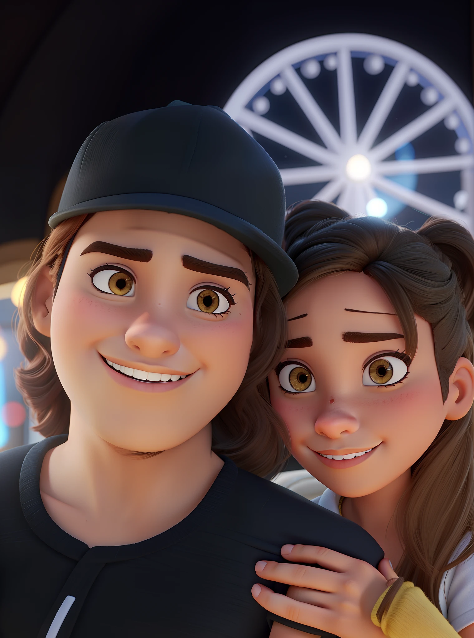 Uma mulher morena e um homem estilo disney pixar, alta qualidade, melhor qualidade