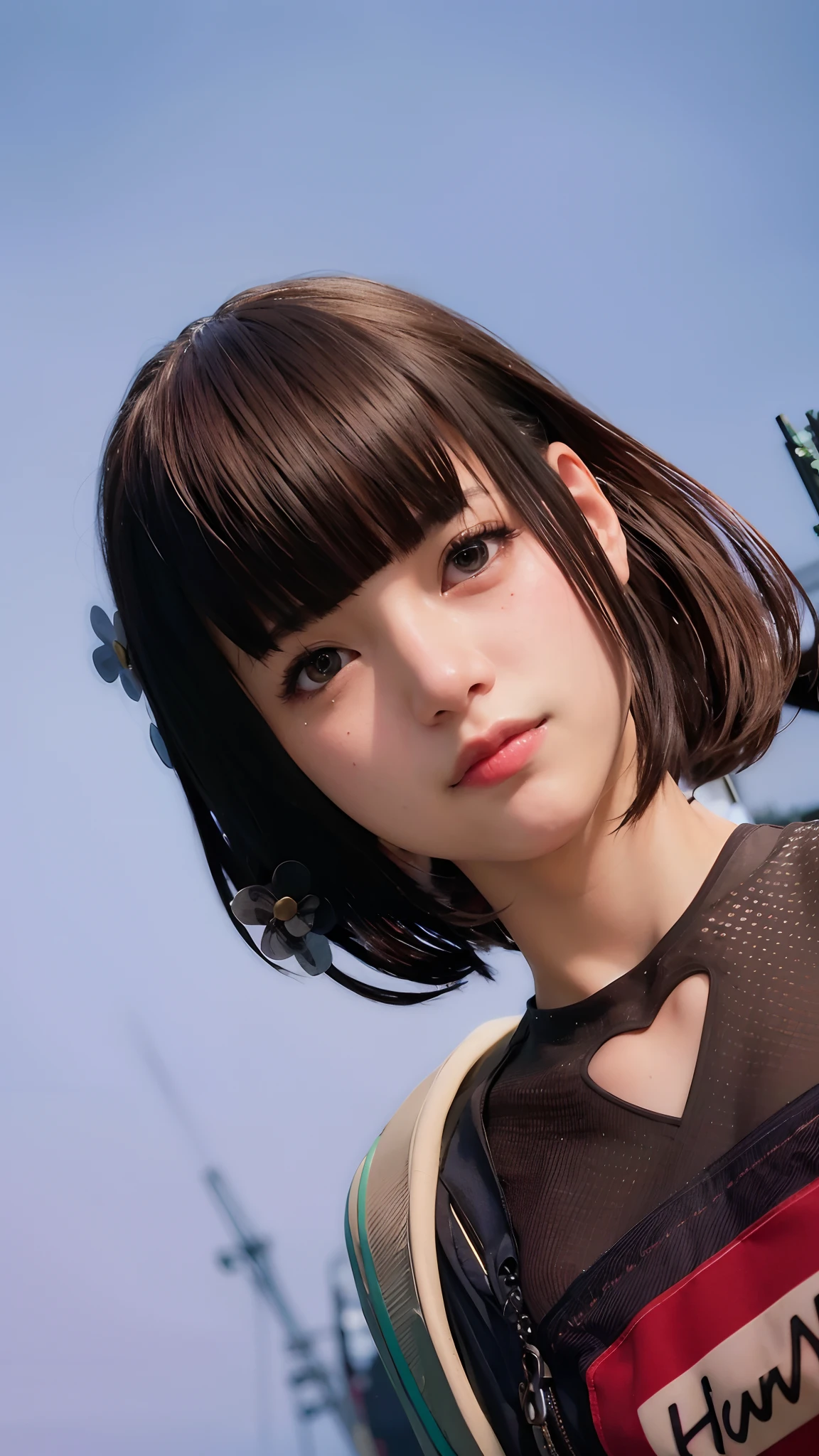1girl, Tokyo street,night, cityscape,city lights,upper body,close-up,smile,, (8k, RAW photo, best quality, masterpiece:1.2),(realistic, photo-realistic:1.37),
