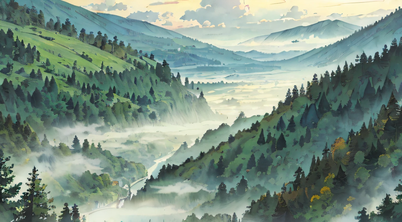 Green hills, serene view, clouds, wilderness, nature, daylight, shade, beautiful scenery, misty
