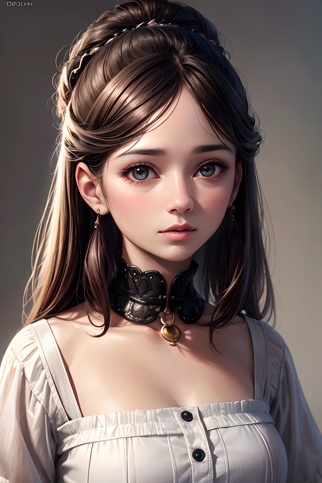 Create me as a character. I am a non-binary female person. Tenho 1,60 tall. I have brown hair like a boy. the hair is parted in the middle, bent back. My eyes are light brown, I have fair skin. I wear 2 piercings in my nose and 3 in my mouth and silver earrings in the shape of a cross.. I wear a very peasant beige dress with a brown corset