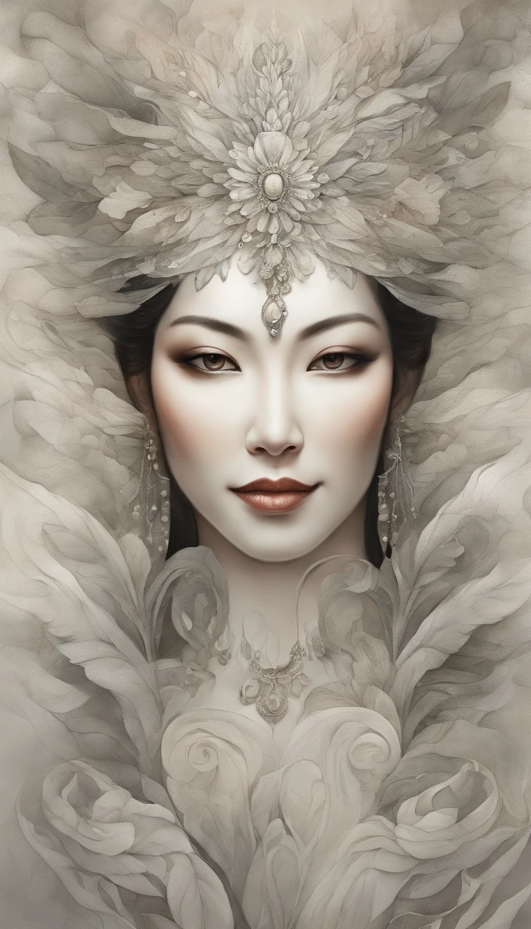 White face and white head，Asian women have leaves,segurando um microfone，cantoria， retrato bonito da fantasia, retrato bonito da arte da fantasia, retrato surreal bonito, retrato da fantasia, retrato da arte da fantasia, retrato de fantasia fosco detalhado, Retrato de uma ninfa de fantasia sombria, Asian goddess, bela arte digital, lindo arte digital,Fundo sonho preto surreal mulher jovem bonita, arte fantasia behance，cinematic light and shadow，K HD |