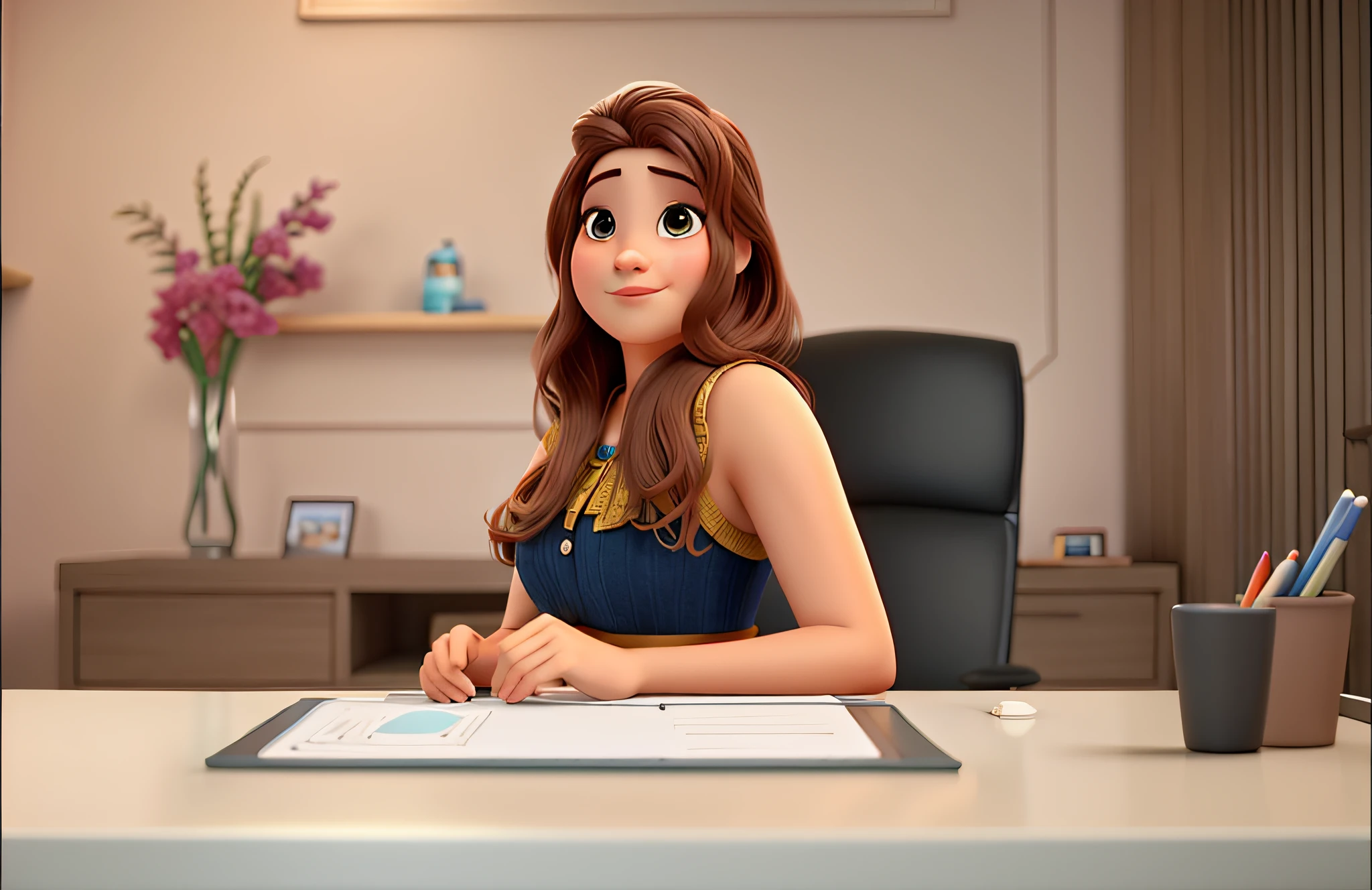 Uma mulher, no estilo disney-pixar, alta qualidade