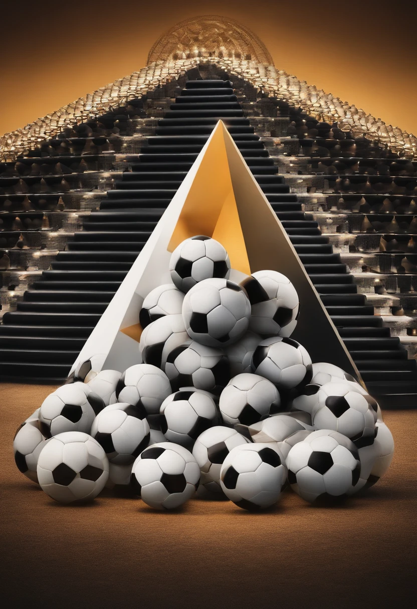 Logo containing a pyramid composed of white and black soccer balls