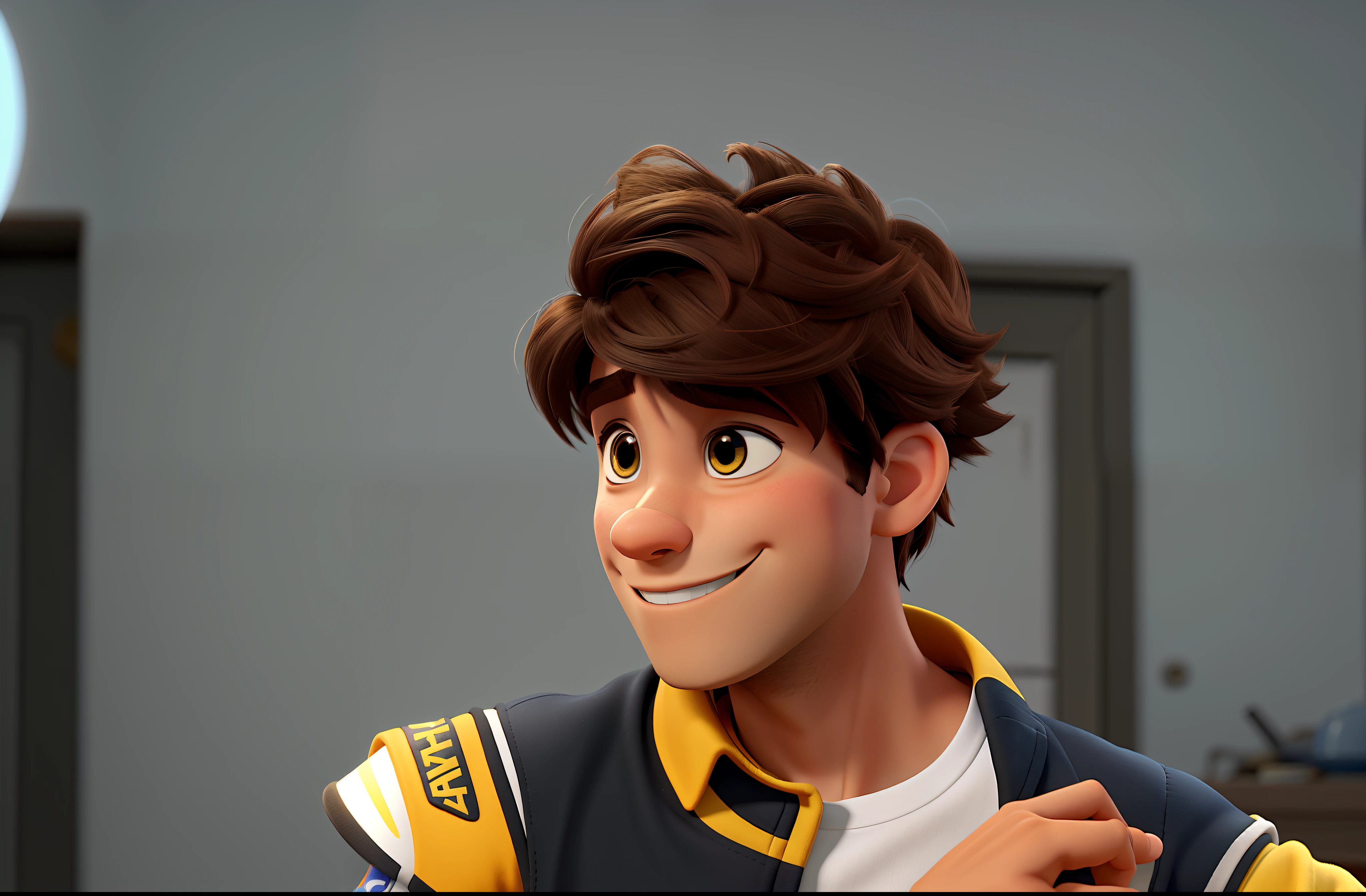 A 16-year-old boy with a disney pixar-style expression of concentration, alta qualidade, melhor qualidade