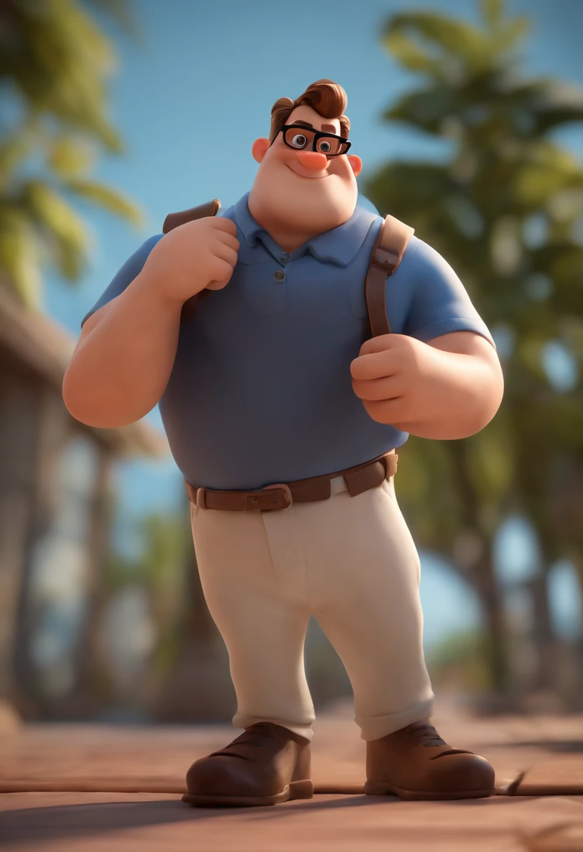 Cartoon character of a man wearing black glasses and a blue shirt, um personagem animado, Caractere estilizado, animation style rendering, 3D estilizado, Arnold Maya render, 3 d render stylized, toon render keyshot, Personagem 3D, Personagem 3D, 3d rendering stylized, 3 d character render, personagem de desenho animado, Personagem de close up, Pose de personagem, (Estilo Pixar) (master part:1.2) (Bokeh) (best quality) (pele detalhada) (textura detalhada) (8k) (argila) (Cinematic lighting) (foco nítido,Senta e vaza a parte superior do corpo
