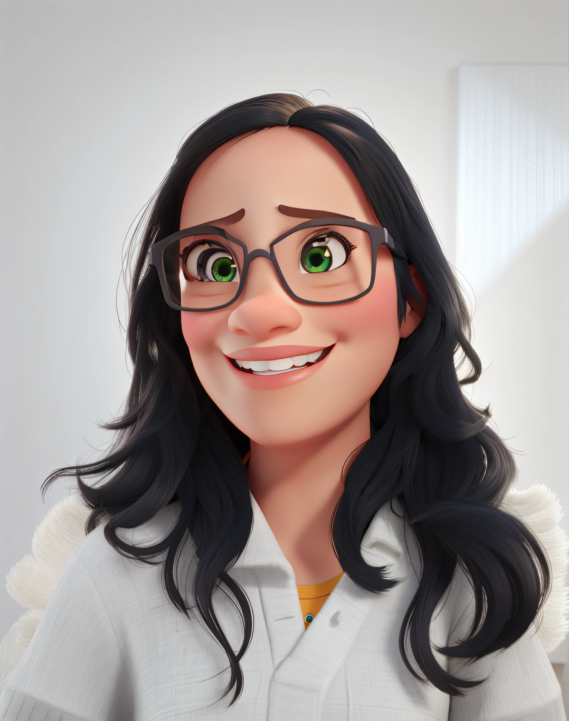 Um ****** estilo disney pixar, alta qualidade, melhor qualidade, usando oculos, olhos castanhos , sorrindo