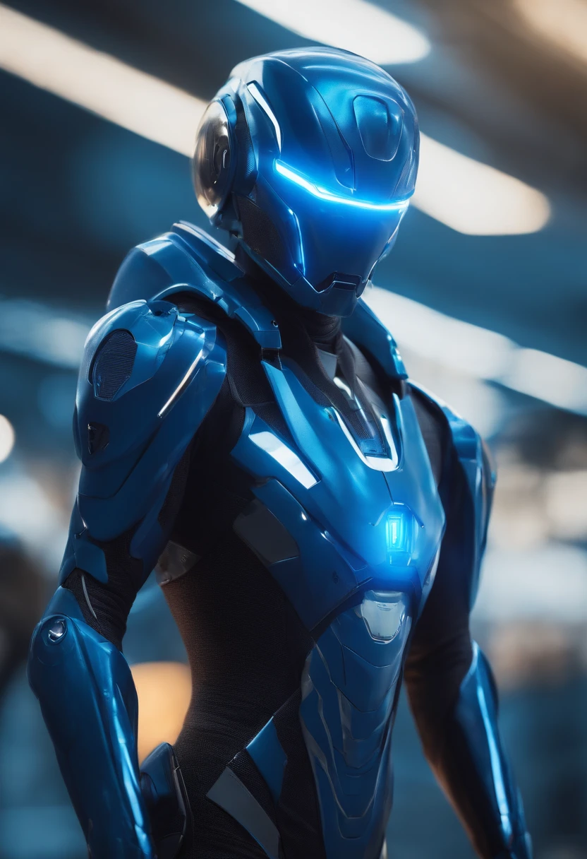 a blue Flash in cybernetic suit