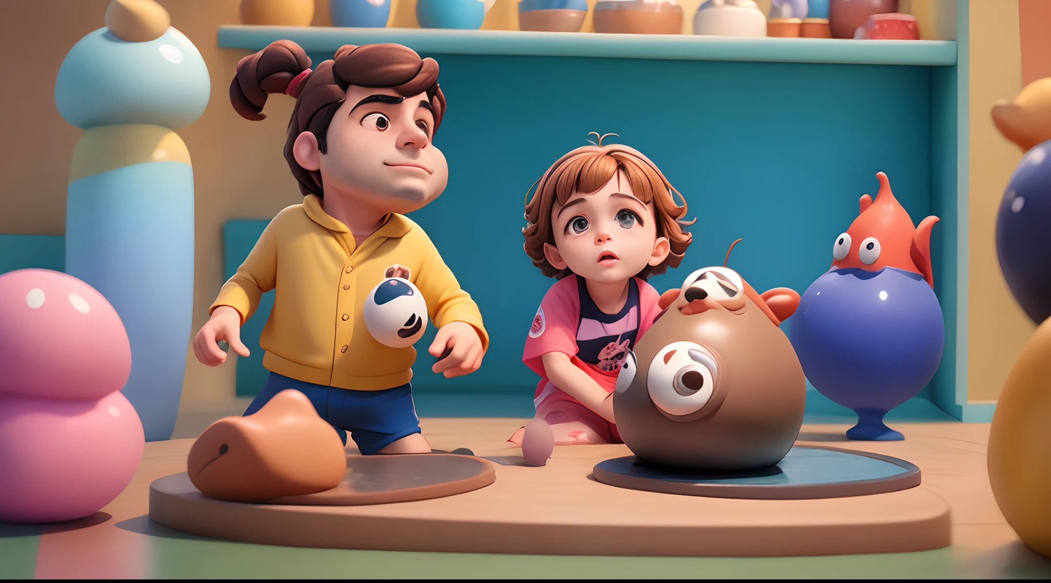 crie um personagem Disney pixar.
homem moreno 35 anos com pouco cabelo e entradas carecas na cor castanho, olhos castanhos claros, barba curta. com quimono de jiu-jitsu e faixa roxa, com uma filha loira de 2 anos no colo