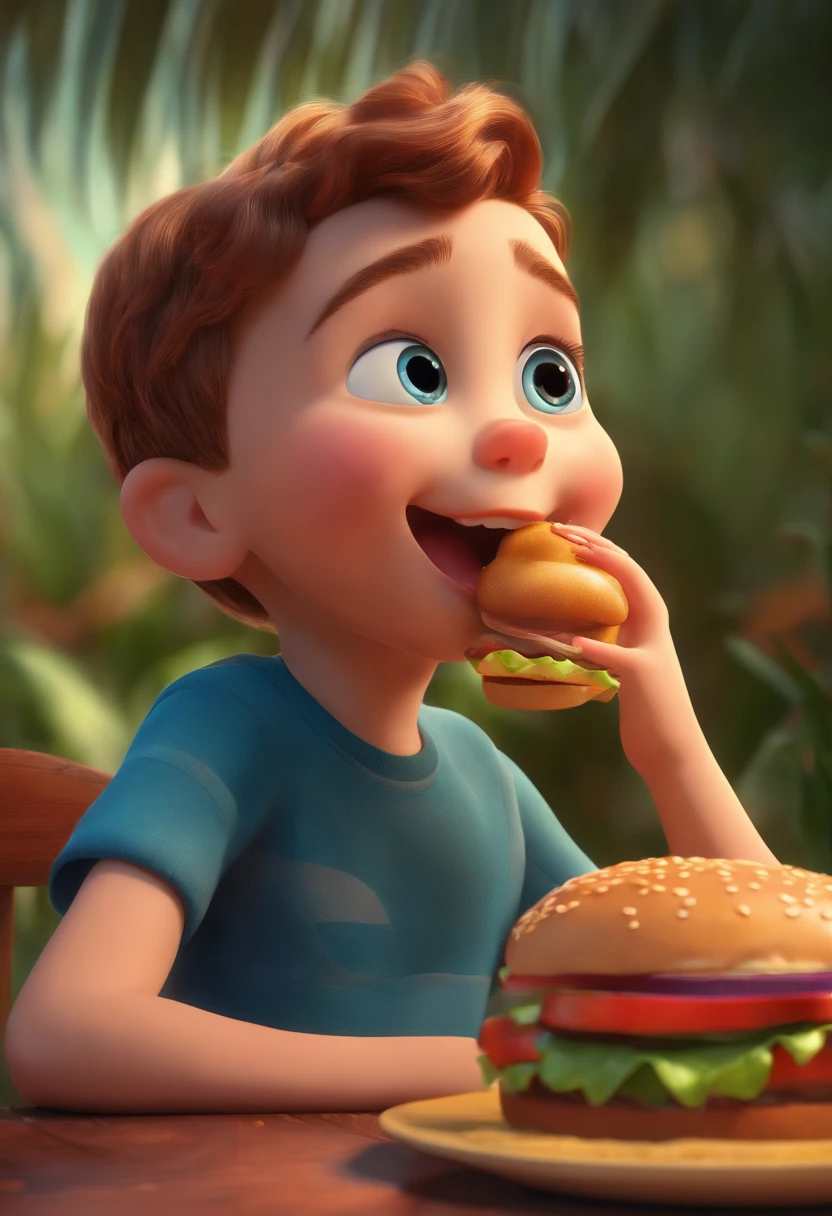 Make a Boy, She's hungry, como Disney Cartoon, She's eating hamburger, Pixar, ..3d, Disney