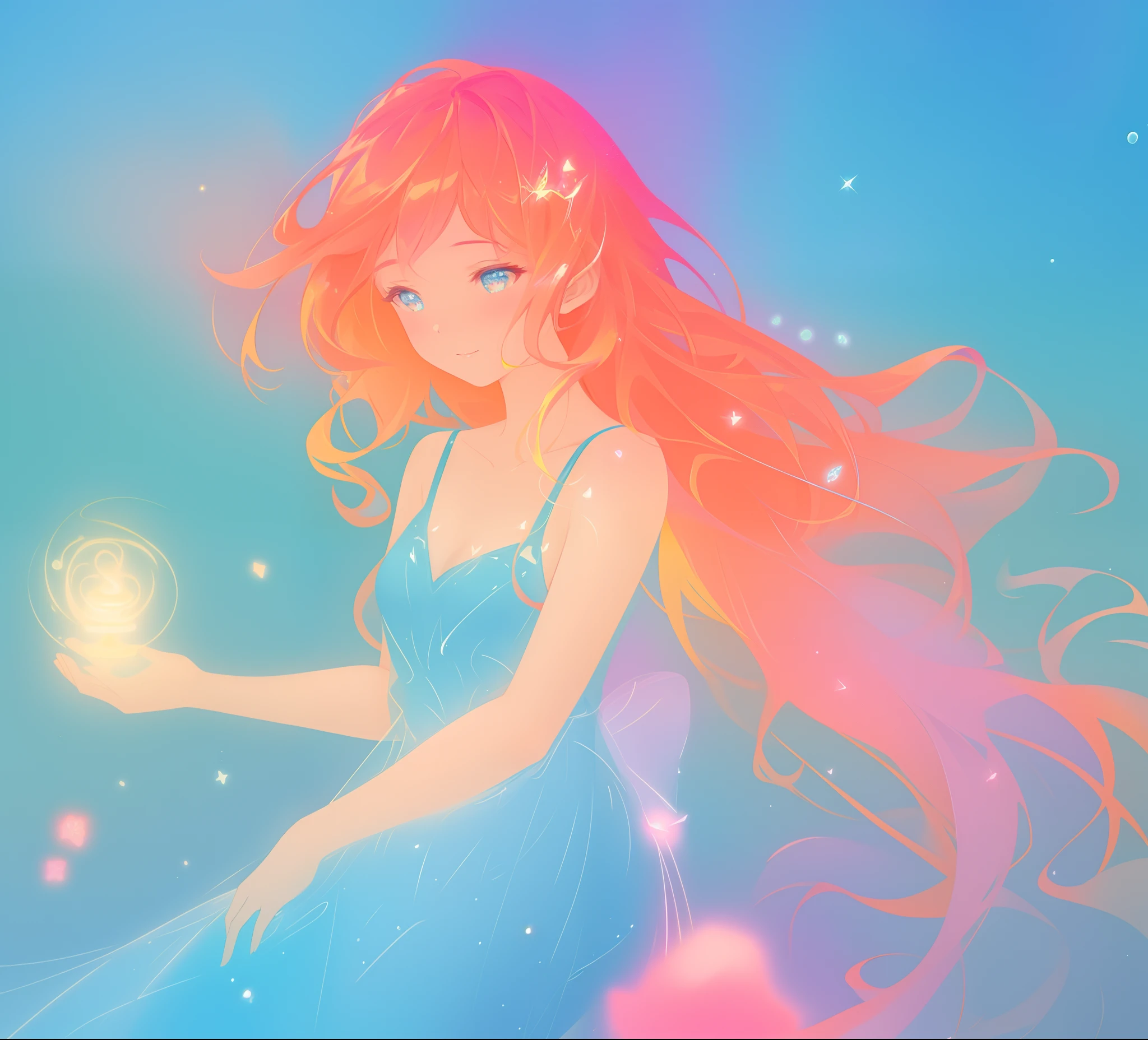 beautiful girl in colorful liquid dress, vibrant pastel colors, (colorful), magical lights, sparkling lines of light, inspired by Glen Keane, inspired by Lois van Baarle, disney art style, by Lois van Baarle, glowing aura around her, by Glen Keane, jen bartel, glowing lights! digital painting, flowing glowing hair, glowing flowing hair, beautiful digital illustration, fantasia background, whimsical, magical, fantasy, beautiful face, ((masterpiece, best quality)), intricate details, highly detailed, sharp focus, 8k resolution, sparkling detailed eyes, liquid watercolor