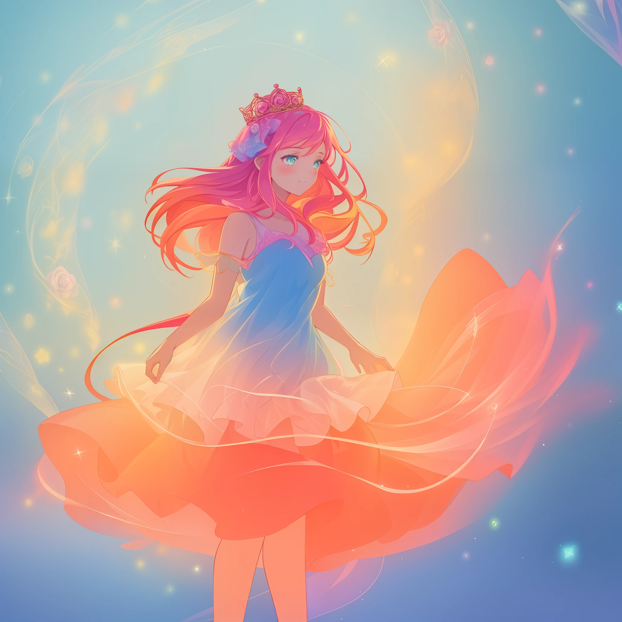 beautiful girl, tiered flower fairy dress, fairy queen, fairy wings, (tiered layered skirt resembling a rose), vibrant pastel colors, (colorful), glowing golden long hair, magical lights, sparkling magical liquid, inspired by Glen Keane, inspired by Lois van Baarle, disney art style, by Lois van Baarle, glowing aura around her, by Glen Keane, jen bartel, glowing lights! digital painting, flowing glowing hair, glowing flowing hair, beautiful digital illustration, fantasia background, whimsical, magical, fantasy, ((beautiful face)), ((masterpiece, best quality)), intricate details, highly detailed, sharp focus, 8k resolution, sparkling detailed eyes, liquid watercolor