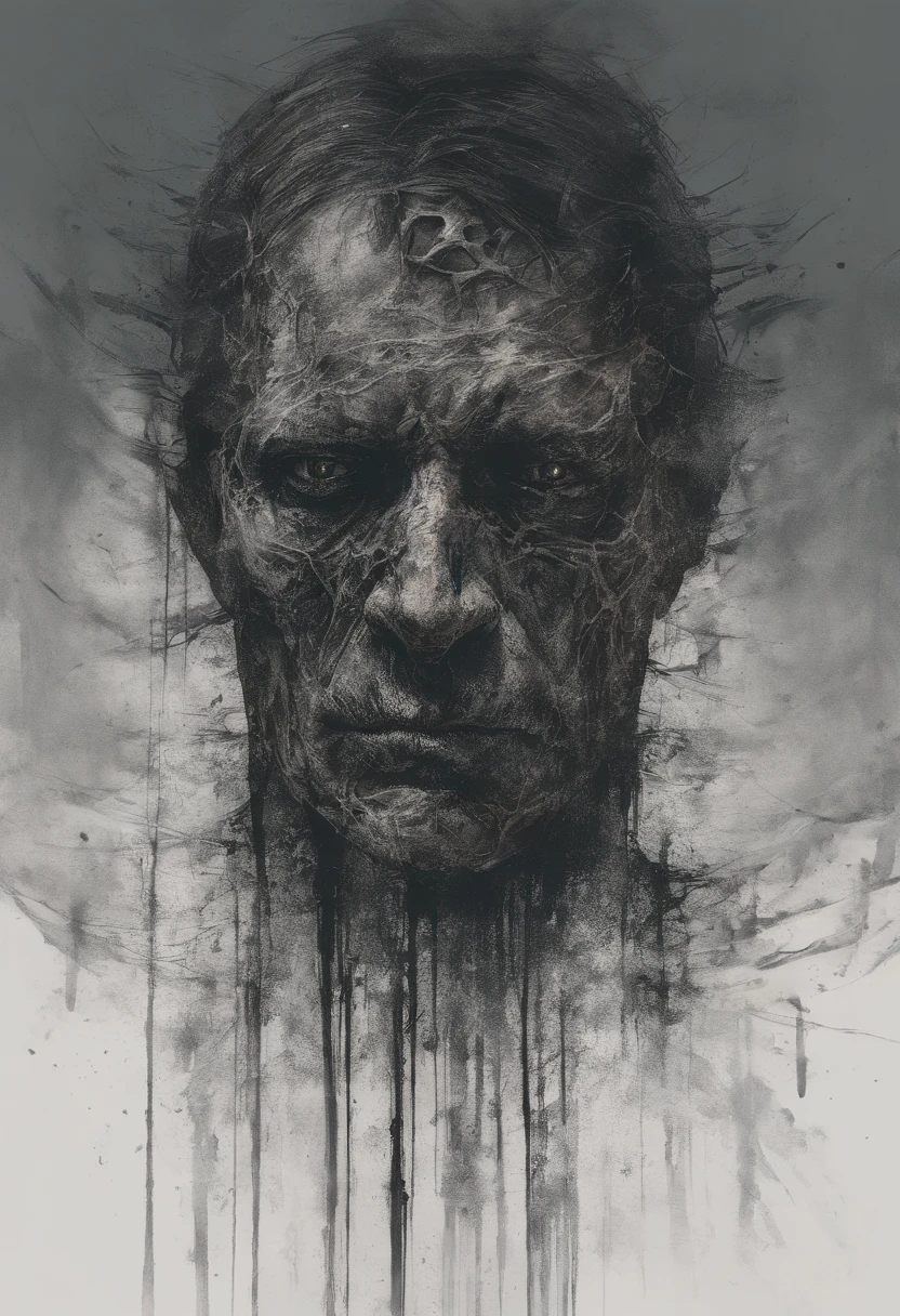 homem triste, caminhando, coelho (franco)de Donnie, Standing position, beleza abstrata, nearing perfection, triste, desespero, Dynamic, altamente detalhado, liso, foco nítido, 8k, high-definition resolution, illustration, arte de Carne Griffiths e Wadim Kashin, fundo branco