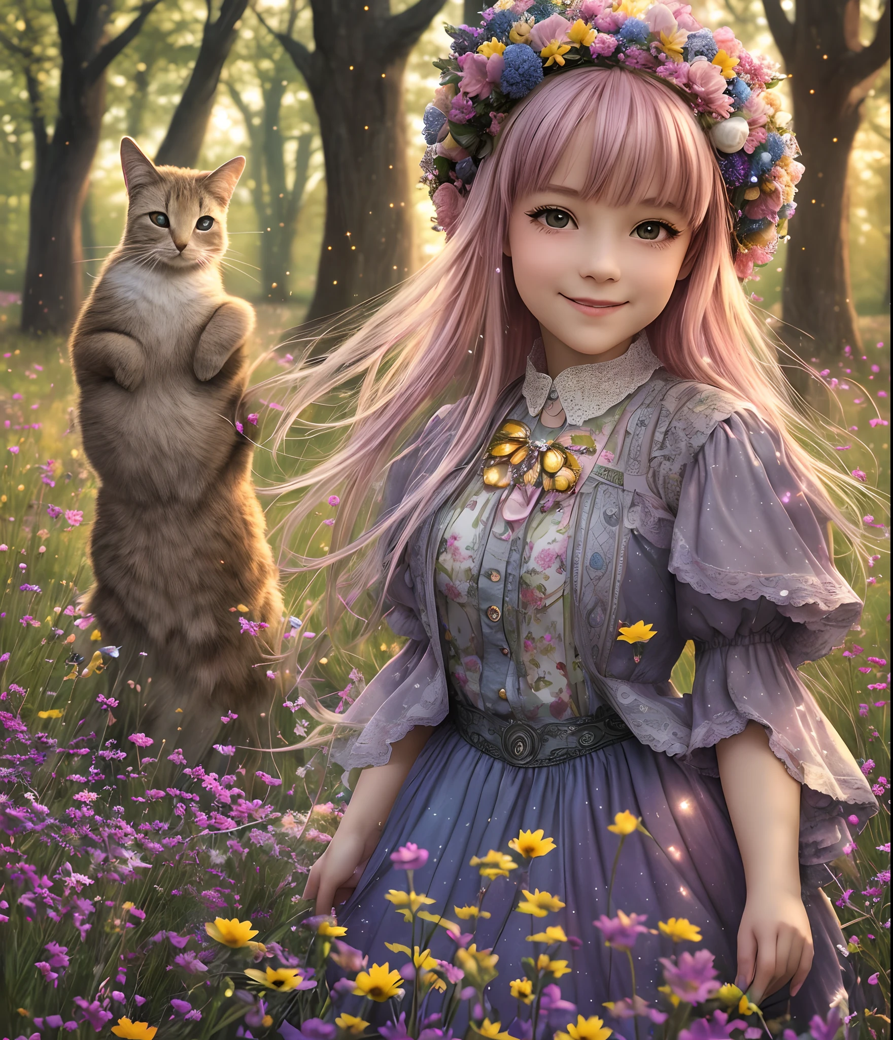 A Photograph capturing the whimsical world of Sparkle and her friends as they frolic in a meadow, sparkling in the soft glow of twilight. --auto --s2