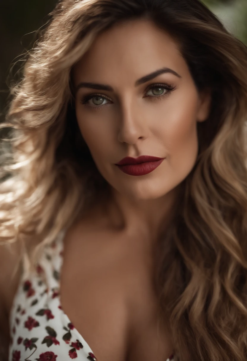 40 year old female, solamente, Pelo largo, Tetas grandes, tetas salidas y vagina enorme, Mirando al espectador, cabello rubio, hombros desnudos, ojos marrones, jewely, cuerpo entero, Collar, labios, realista, nariz, flirting with the camera, hermosa mujer rubia con una camisa roja (HighDetailskin:1.2), 8K UHD, DSLR, Soft lighting, alta calidad, movie grain