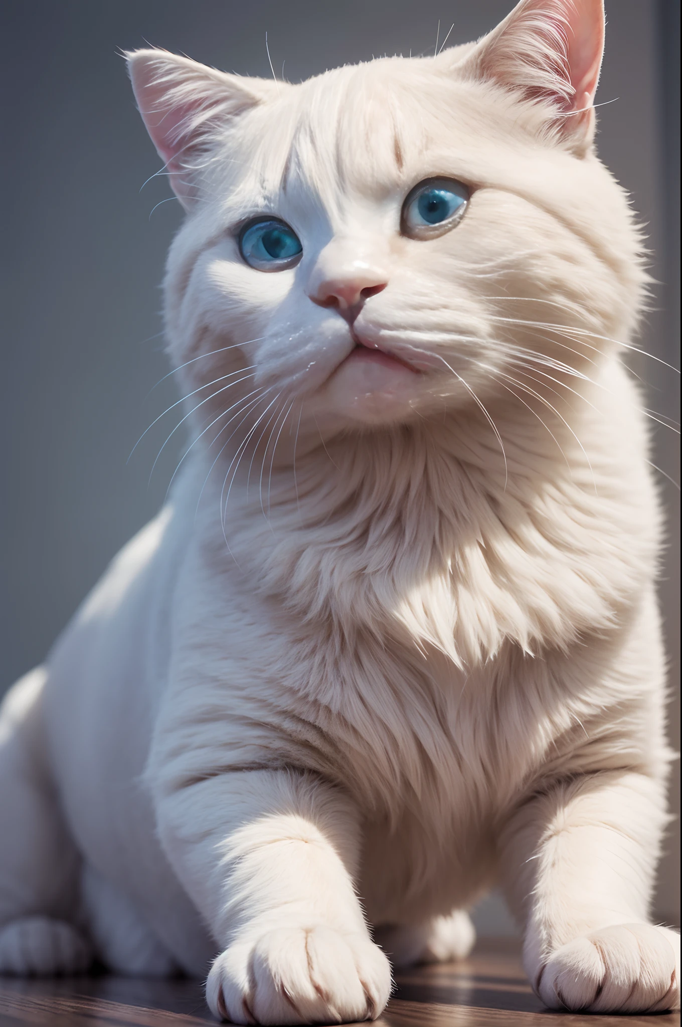 (Masutepiece)、(cuerpo completo),(Create 3D designs of animal geometric shapes)、Gato blanco con cara enojada、fondo blanco、12k、alta calidad、Disco duro、Renderizado de octanaje、cinematic lighting、(Pintura digital),(Polietileno bajo)、(3d design),8k、Foto RAW、of the highest quality...