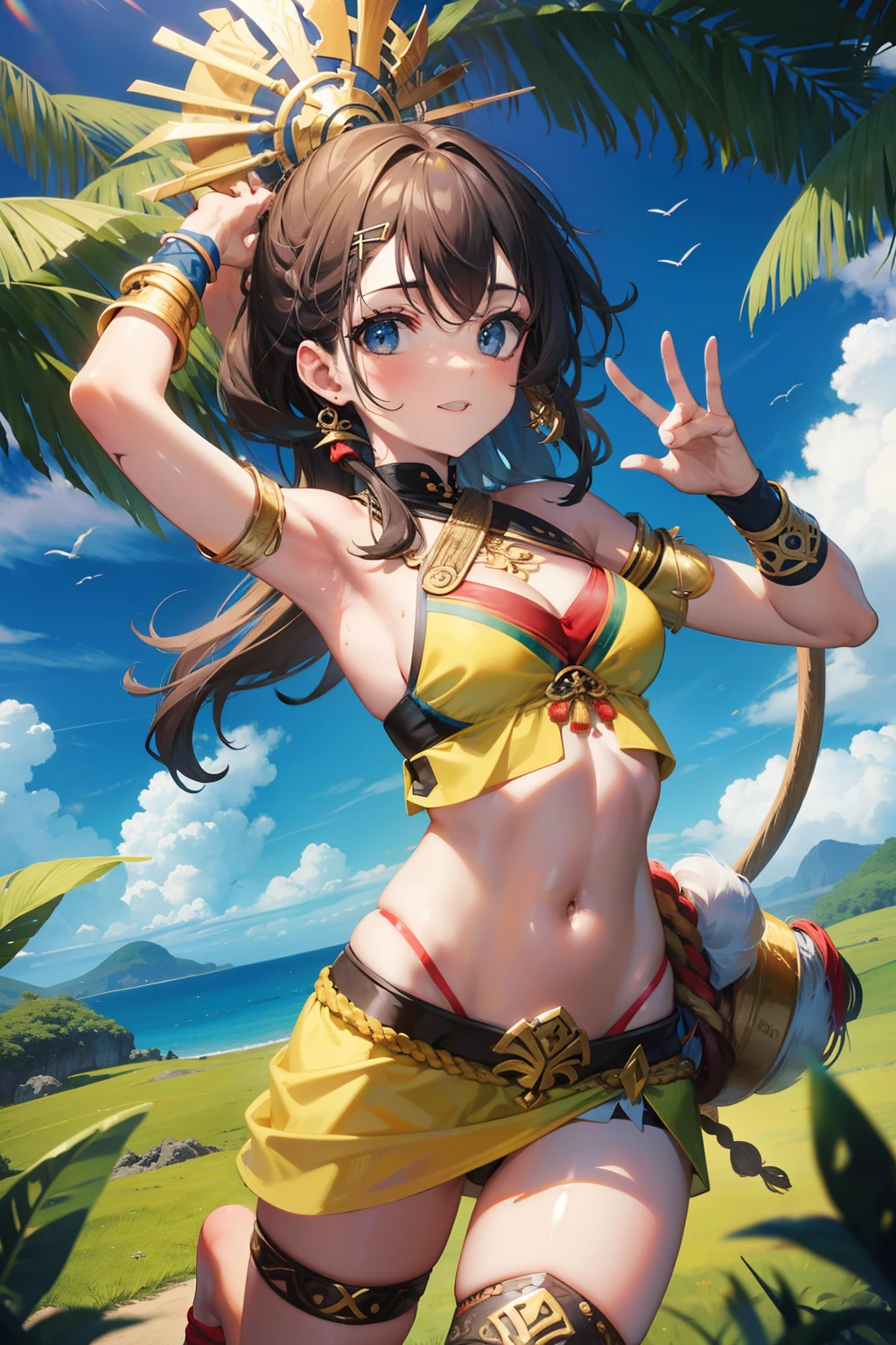 Tribal, pele escura, guerreiro, Tonificado