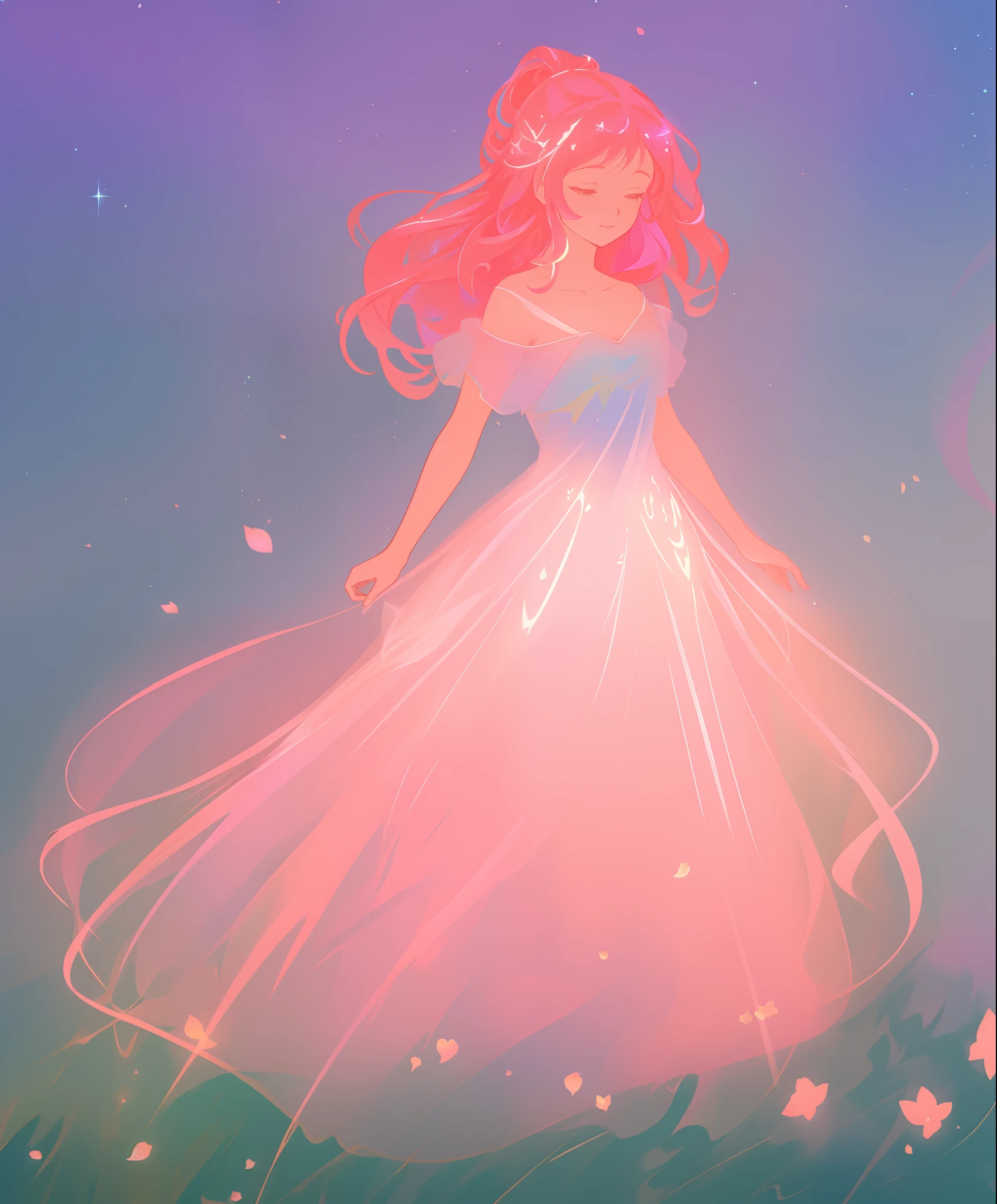 beautiful girl, ((puffy shimmering multi-layered ballgown)), vibrant pastel colors, (colorful), long flowing hair, magical lights, sparkling magical liquid, inspired by Glen Keane, inspired by Lois van Baarle, disney art style, by Lois van Baarle, glowing aura around her, by Glen Keane, jen bartel, glowing lights! digital painting, flowing glowing hair, glowing flowing hair, beautiful digital illustration, fantasia background, whimsical, magical, fantasy, ((masterpiece, best quality)), intricate details, highly detailed, sharp focus, 8k resolution, sparkling detailed eyes, liquid watercolor