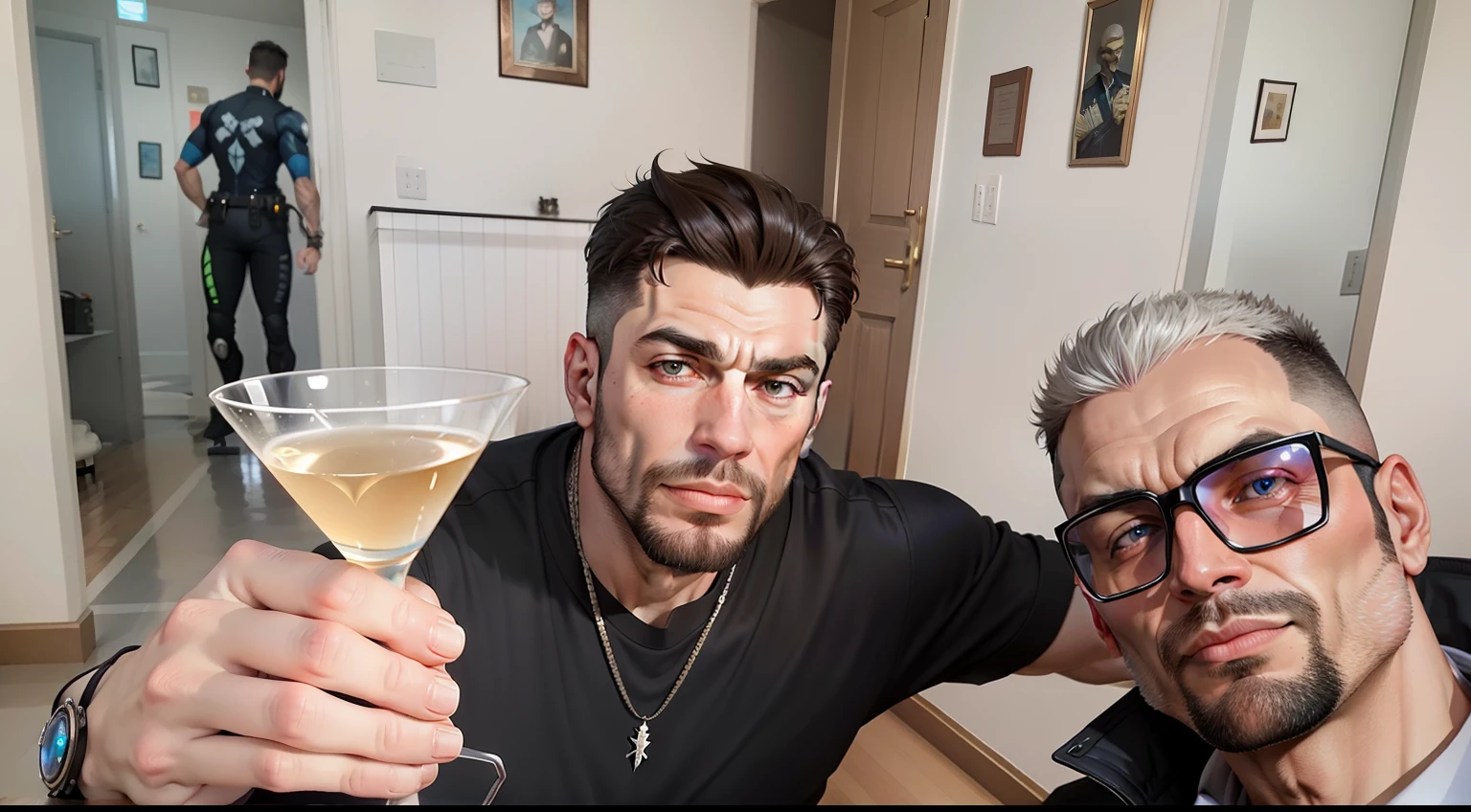 It's two men holding a martini glass in their hands, beber um martini, com uma bebida, gui guimaraes, Mohamed Reda e HR Giger, Vitaly Bulgarov e Mike Nash, Directed by: Ndoc Martini, Barabas Miklos e Hollosy Simon, Petros e Leonid, Mikhail Vrubel e Wadim Kashin, obrigada
