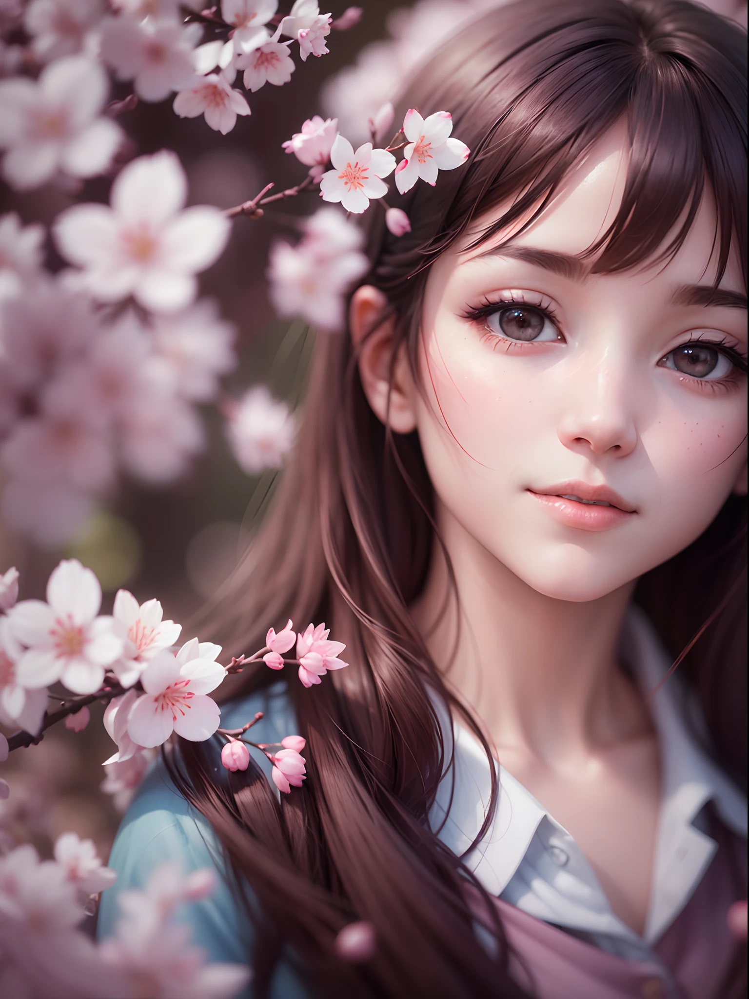 A close up of a girl with long hair and a flower in her hair - SeaArt AI