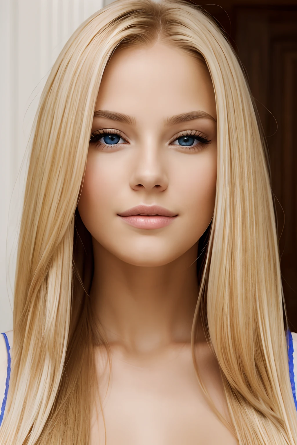 Shiny Beautiful White Skin、Hair color changes in light、Long bangs block the view、Glints of cheek glitter、Sexy and very beautiful cute cute gorgeous face、The most beautiful face in the world、The most beautiful super long blonde hair in the world、Sleek, straight hair、Bright natural light brown eyes, that shine、Beautiful beautiful Swedish beautiful girl at 17 years old、Baby's face