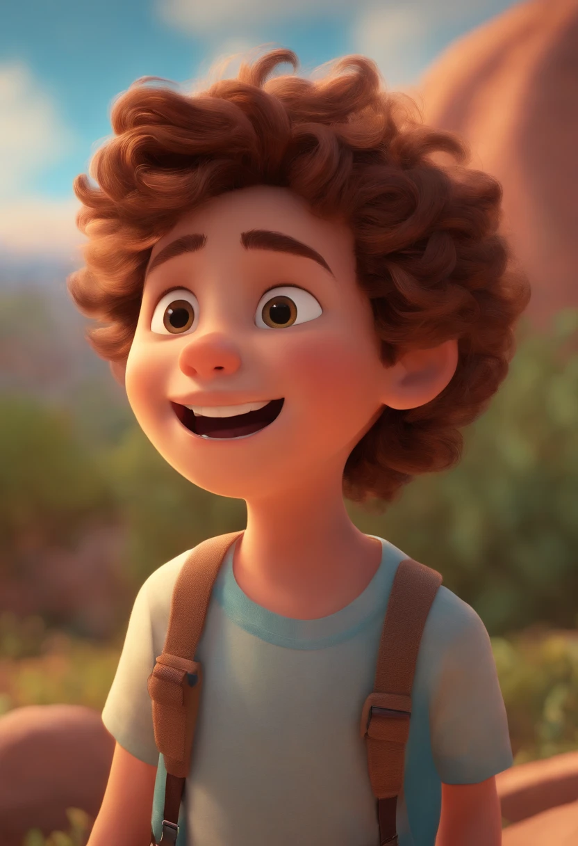 Image of a boy for a story in a YouTube video in Pixar format, He's the allabester, He's the class leader, He's outgoing, Playful and gets up for a lot of things, cabelo curto