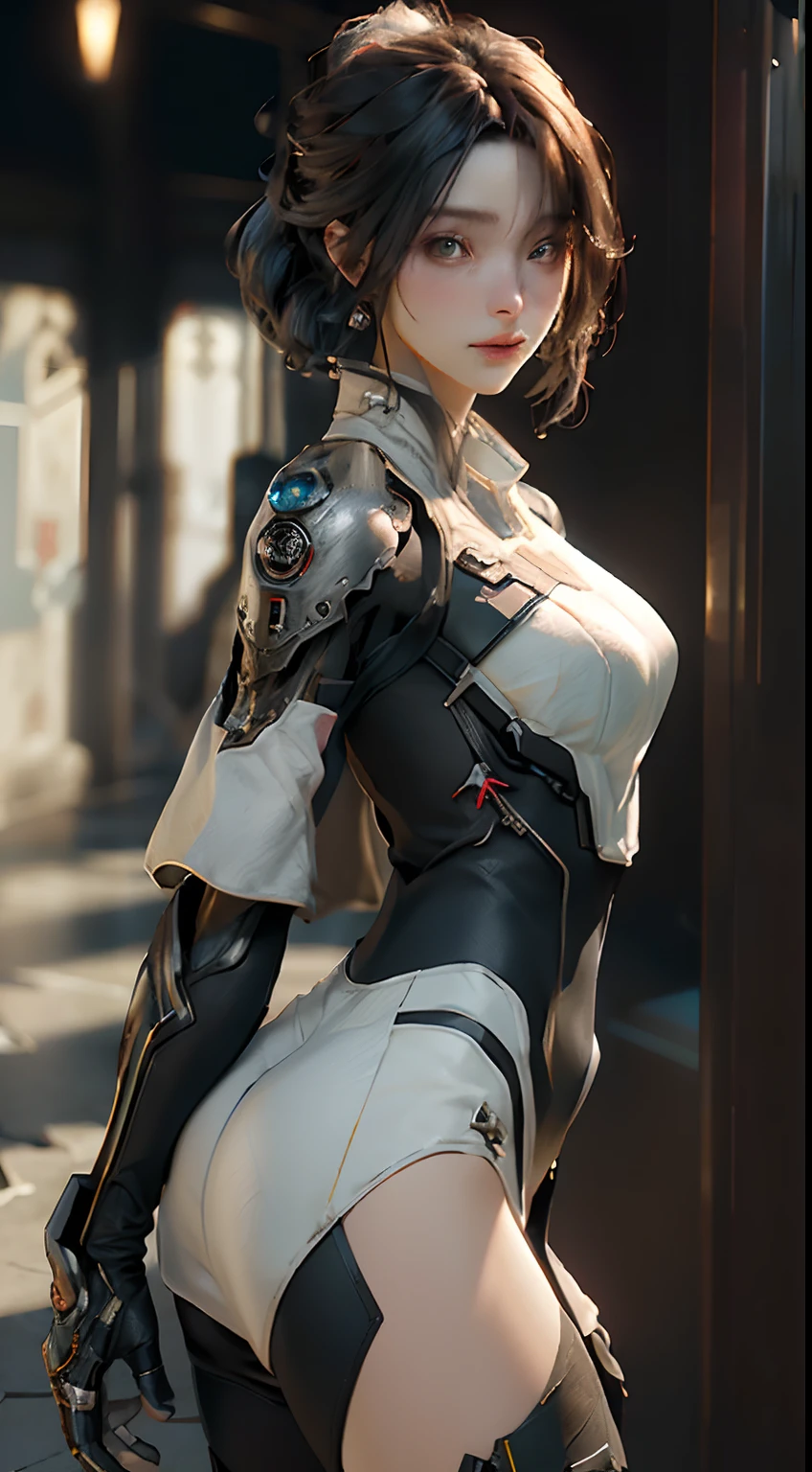 ((Best quality)), ((masterpiece)), (detailed:1.4), 3D, an image of a beautiful cyberpunk female,HDR (High Dynamic Range),Ray Tracing,NVIDIA RTX,Super-Resolution,Unreal 5,Subsurface scattering,PBR Texturing,Post-processing,Anisotropic Filtering,Depth-of-field,Maximum clarity and sharpness,Multi-layered textures,Albedo and Specular maps,Surface shading,Accurate simulation of light-material interaction,Perfect proportions,Octane Render,Two-tone lighting,Wide aperture,Low ISO,White balance,Rule of thirds,8K RAW,