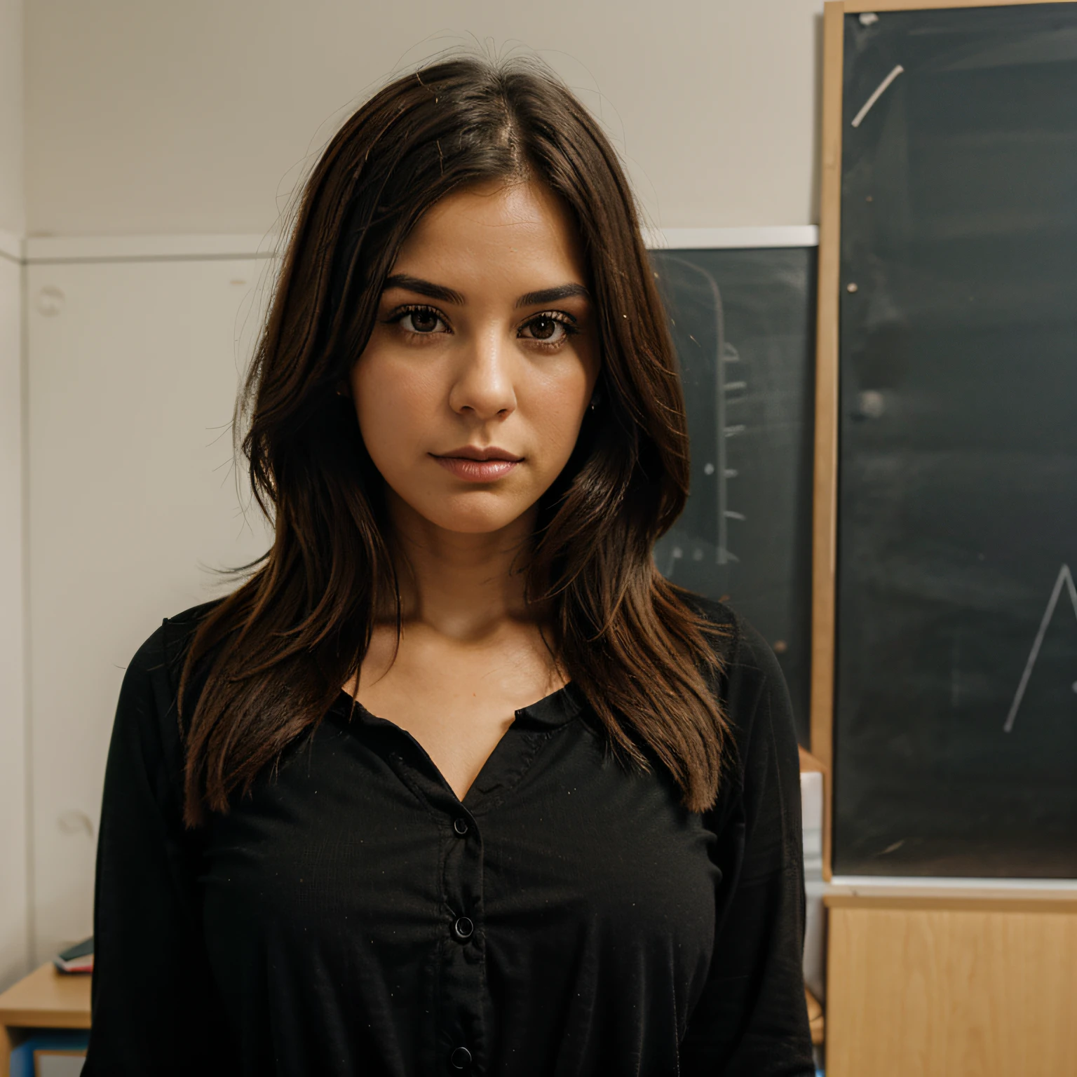 Serious teacher, cabelo curto,