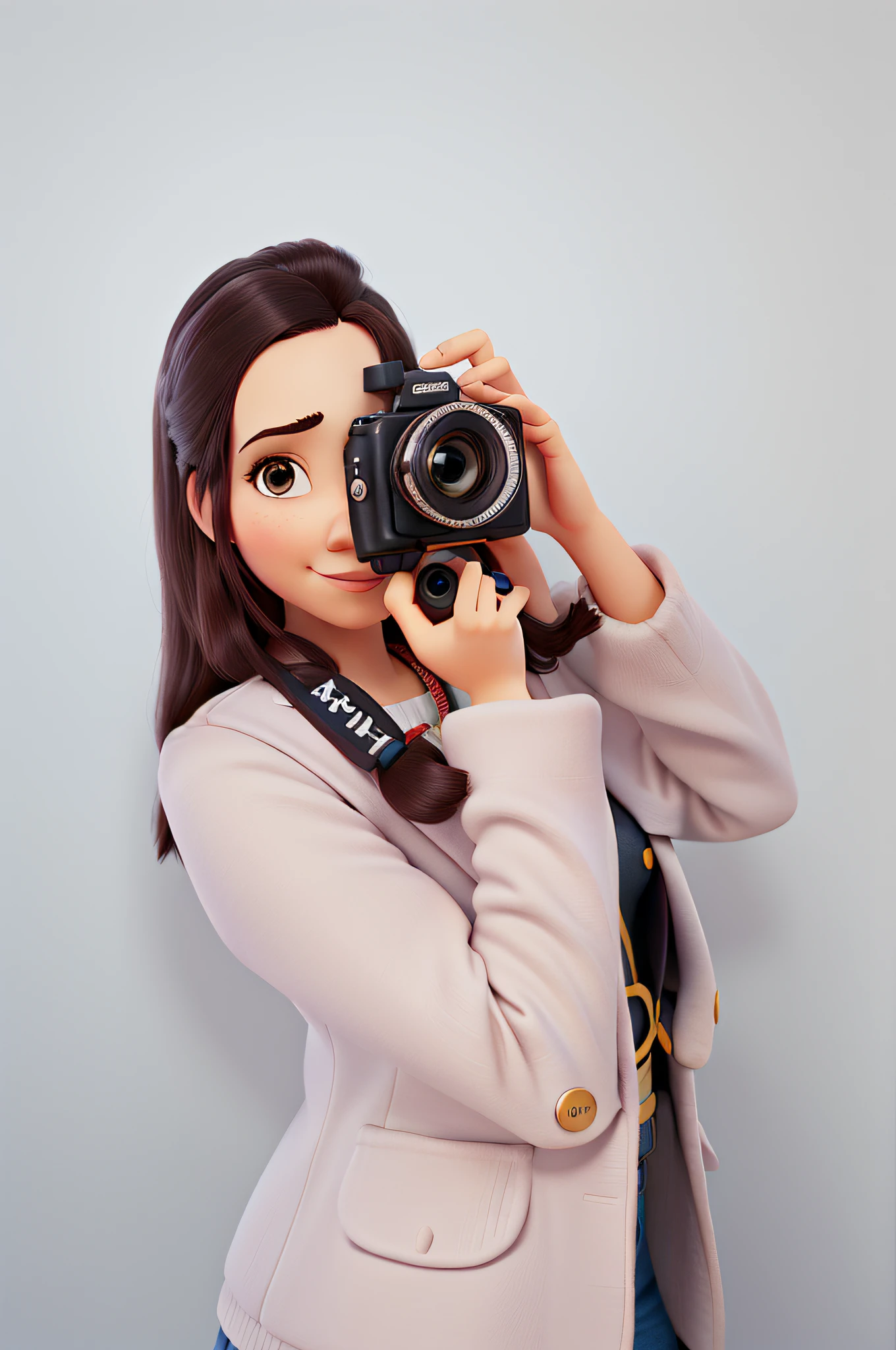 Woman with photographing with camera in hand model Disney Pixar poster in high B quality