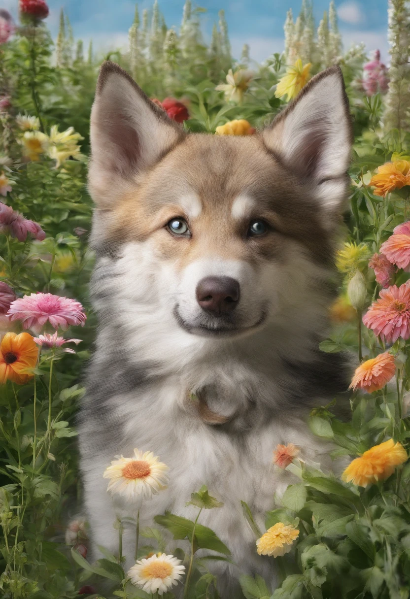 Together with the shining sun, it creates a realistic landscape of a beautiful flower garden. happy animals