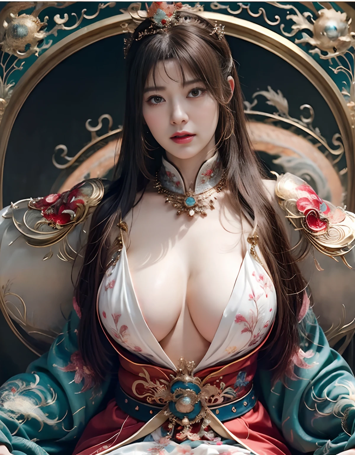 top-quality、​masterpiece、超A high resolution、（（Mystical expression））、(((Colossal tits))),Blue Dragon Armor、（(Random Hairstyles 1.6),(Wearing a beautiful crown made of jewels),(Photorealsitic:1.4)、Raw photo、女の子1人、((((handsome hair))))、((Floral hair ornament))),glowy skin、(((Japan Dragon)))、（Gorgeous Jewelry Necklaces）、Natural remains、（Mystical expression）、（Full Body Angle）、（Fight big dragons）、With a beautiful knife、(((Mansuji))),（Pink Metal Bikini）、(beautiful forest background)、(((Precipitous cliffs)))、(Castle background)、((super realistic details))、portlate、globalillumination、（sexypose）、Shadow、octan render、（One-Eyed Scouter）、8K、ultrasharp、Colossal tits、Raw skin is exposed in cleavage、metals、Details of complex ornaments、Japan details、highly intricate detail、Realistic light、CGSoation Trends、Blue eyes、radiant eyes、Facing the camera、Precipitous cliffs、Toostock、（Full Body Angle）、（veils）、(((Heavy Big))),「listener」toView[Sutoru、nffsw、