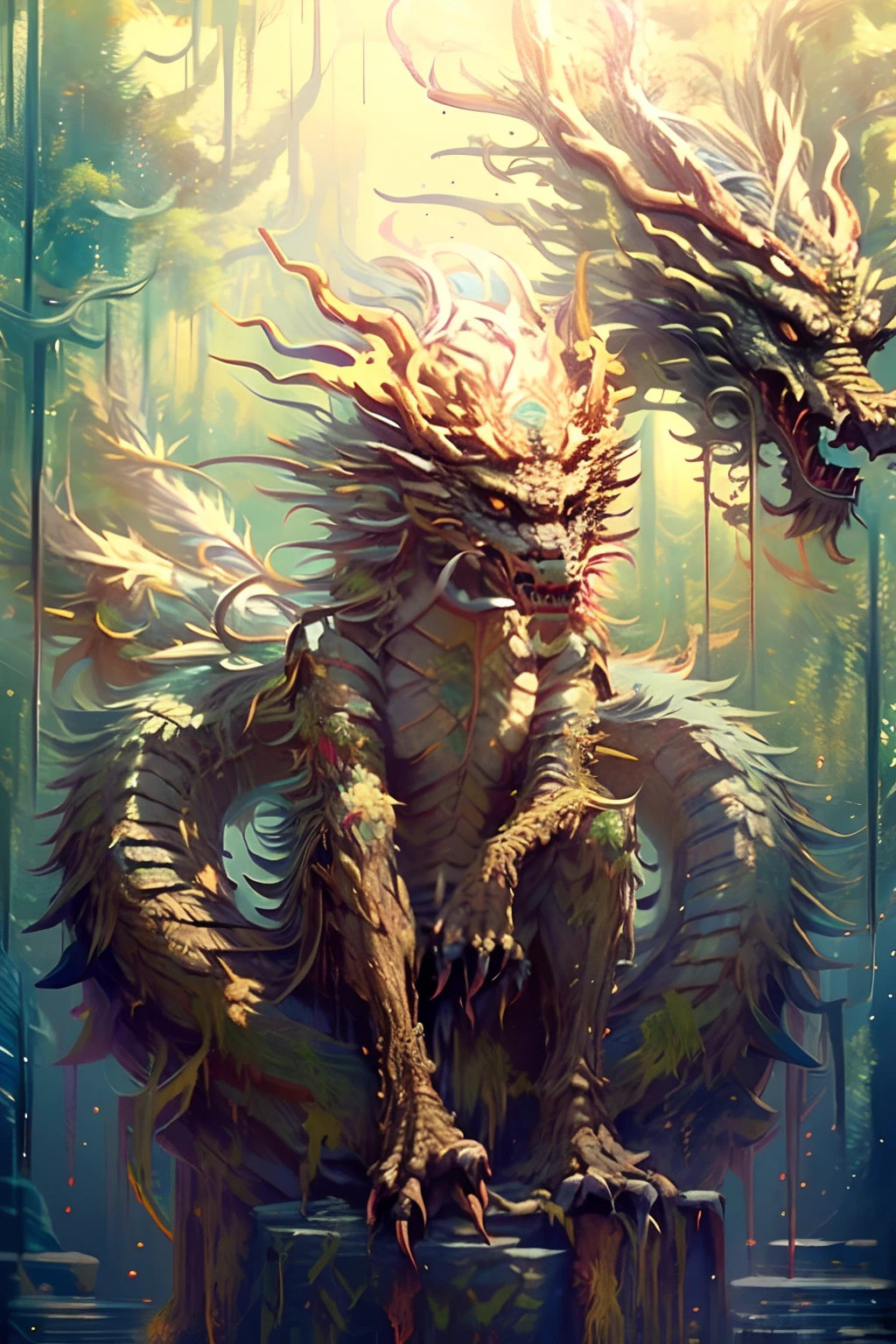 a painting of a dragon with a large head and a long tail, mythical creature, symmetrical epic fantasy art, detailed fantasy digital art, detailed digital 2d fantasy art, detailed fantasy art, ancient creature, digital painting of quetzalcoatl, fantasy creature, highly detailed fantasy art, epic fantasy digital art style, digital 2d fantasy art, fantasy art behance