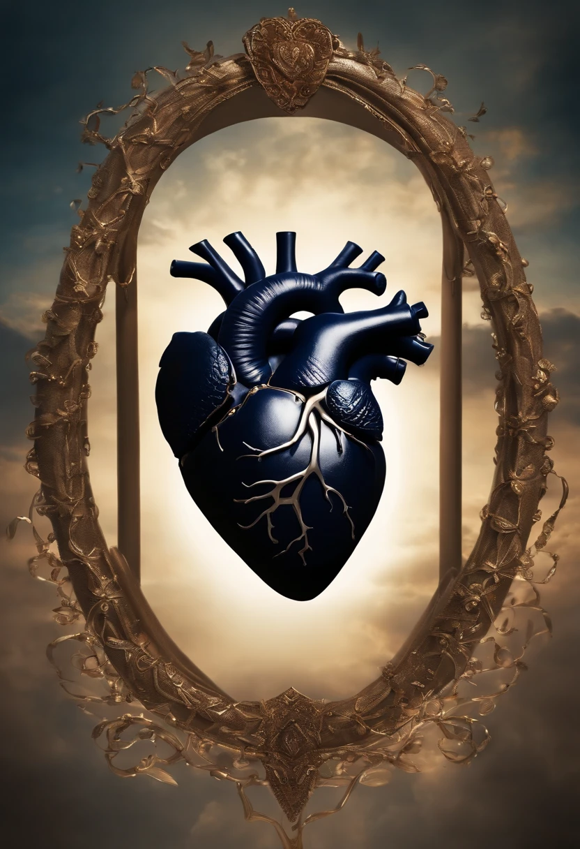 Por favor, Generate an image that depicts a human heart formed from a combination of flesh, barro e pedra. The heart must be wrapped in chains that hold it firmly, Representing strength and vulnerability at the same time. Ademais, I wish there were colorful lilies around the heart, adding a sense of beauty and life in contrast to the harsher elements. The image should convey a feeling of duality between fragility and resistance, and also a mixture of organic and inorganic elements. Por favor, Be creative in the depiction of this scene.