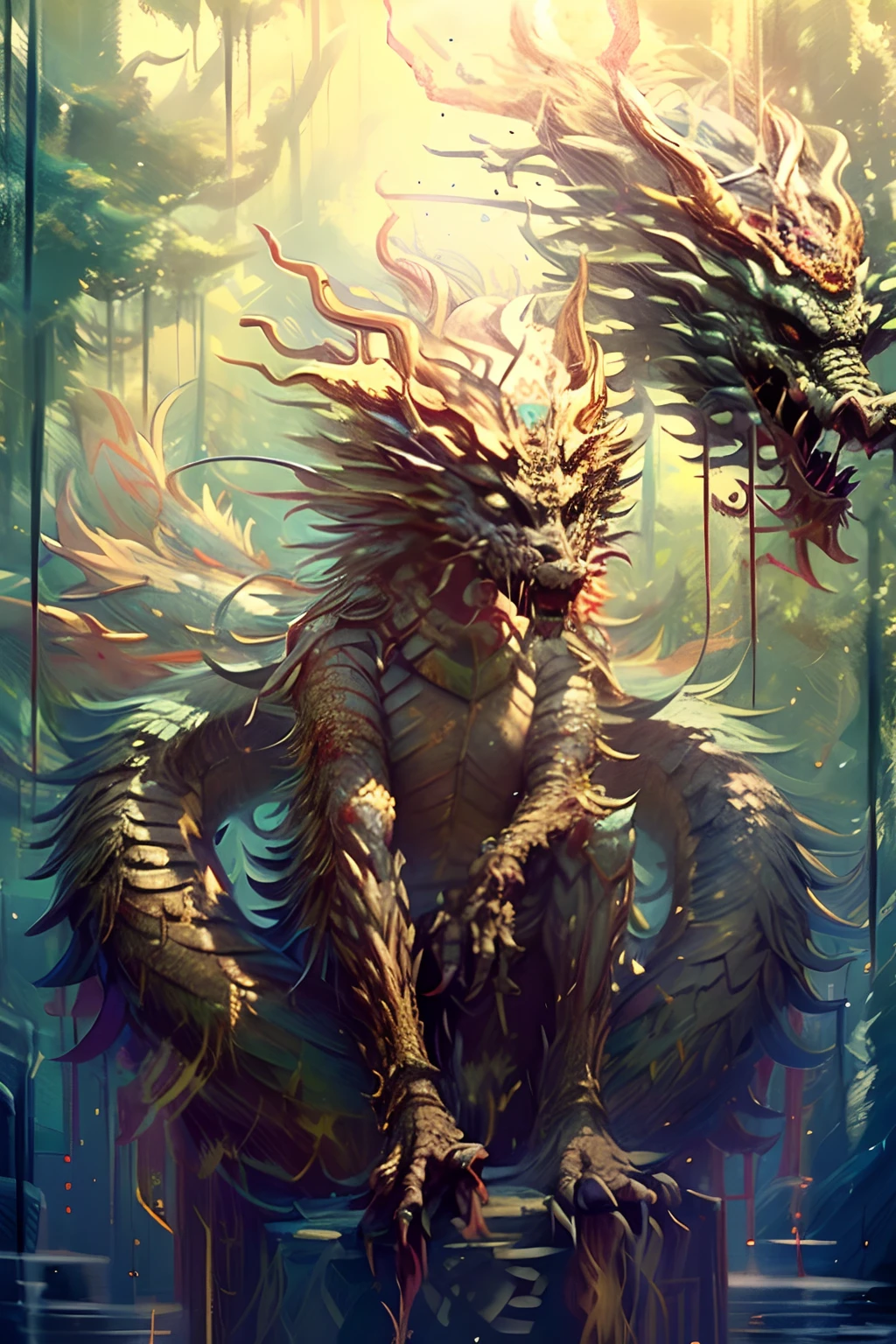 a painting of a dragon with a long tail, mythical creature, symmetrical epic fantasy art, detailed fantasy digital art, detailed digital 2d fantasy art, detailed fantasy art, ancient creature, digital painting of quetzalcoatl, fantasy creature, highly detailed fantasy art, epic fantasy digital art style, digital 2d fantasy art, fantasy art behance