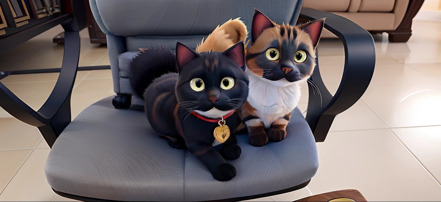 Two cats sitting in a luxury armchair