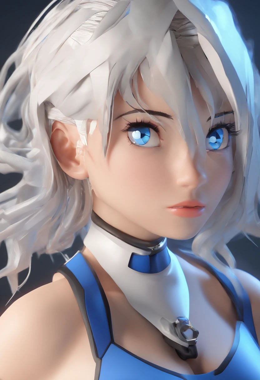 1girl, techwear swimsuit, blue eyes, white hair, ultrasharp, short hair, 8k, looking at viewer, mean stare